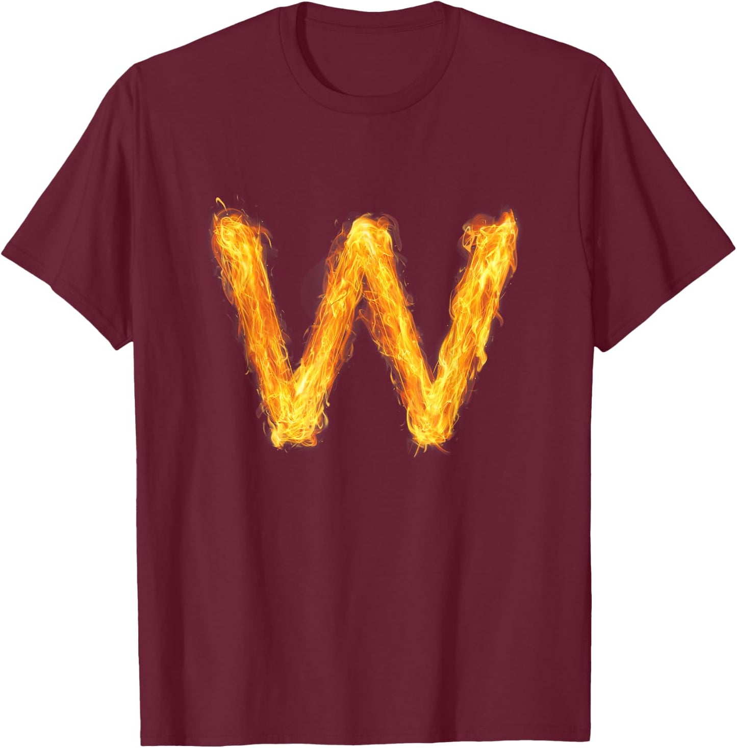 Letter W Alphabet First Name Consonant Fire Flame Gift T-Shirt - T-Shirt | Maroon