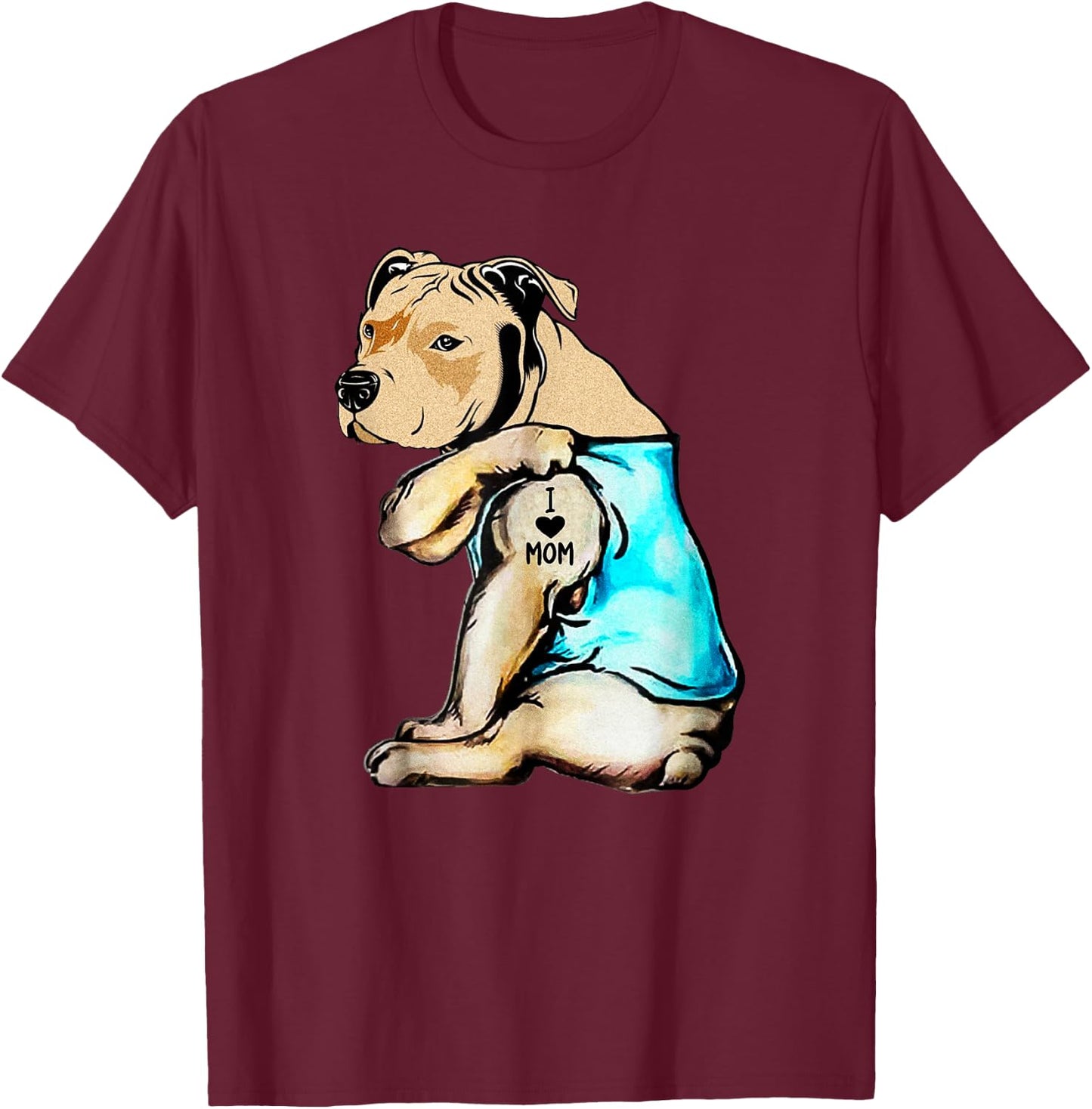 Pit Bull - I Love Mom Tattoo Small T-Shirt - T-Shirt | Maroon