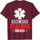Runs with Trauma Shears - Funny ER Trauma ICU Nursing Gifts T-Shirt - T-Shirt | Maroon