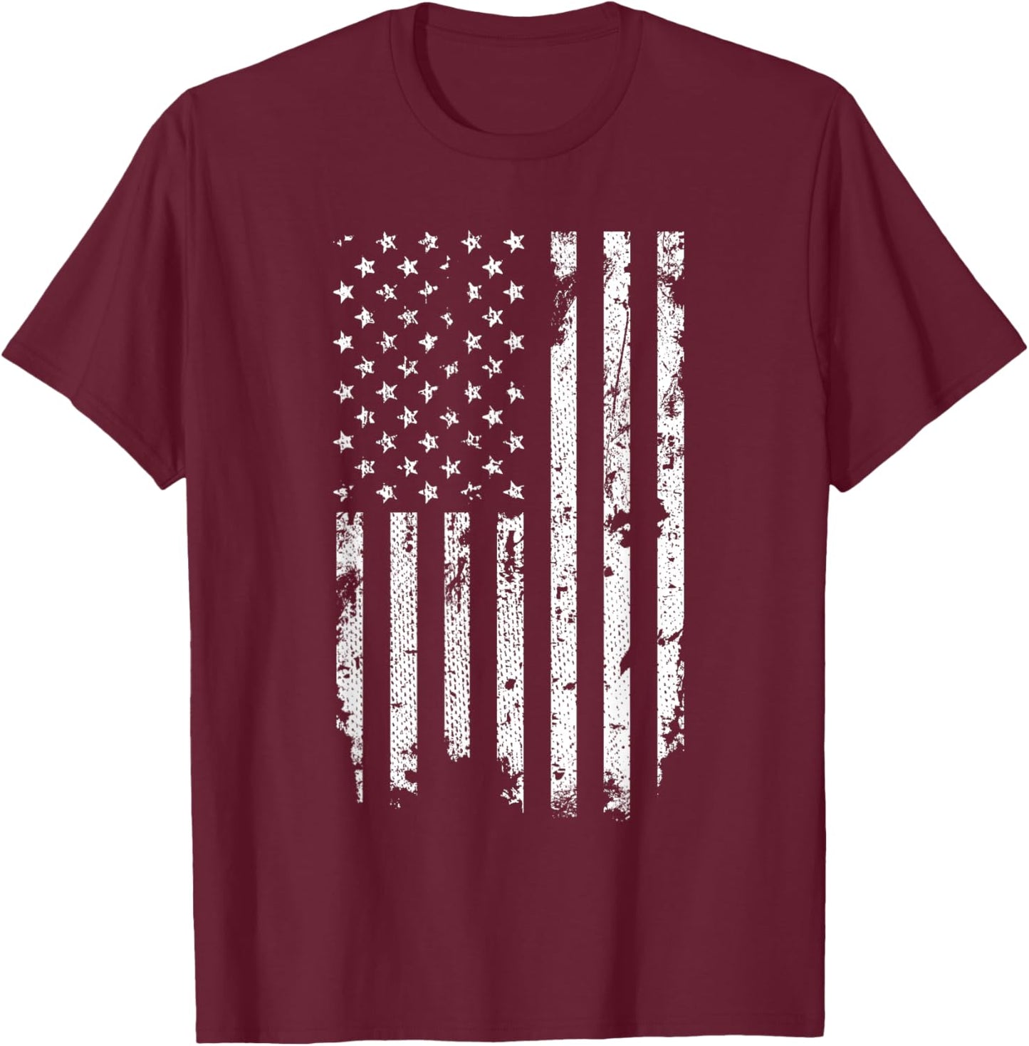 Threadrock Distressed American Flag - -Adults, Kids - Black - Short Sleeve - Classic Fit - - Small T-Shirt - T-Shirt | Maroon