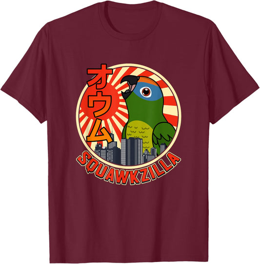 Squawkzilla Parrot I Screaming Peach-fronted Conure T-Shirt - T-Shirt | Maroon