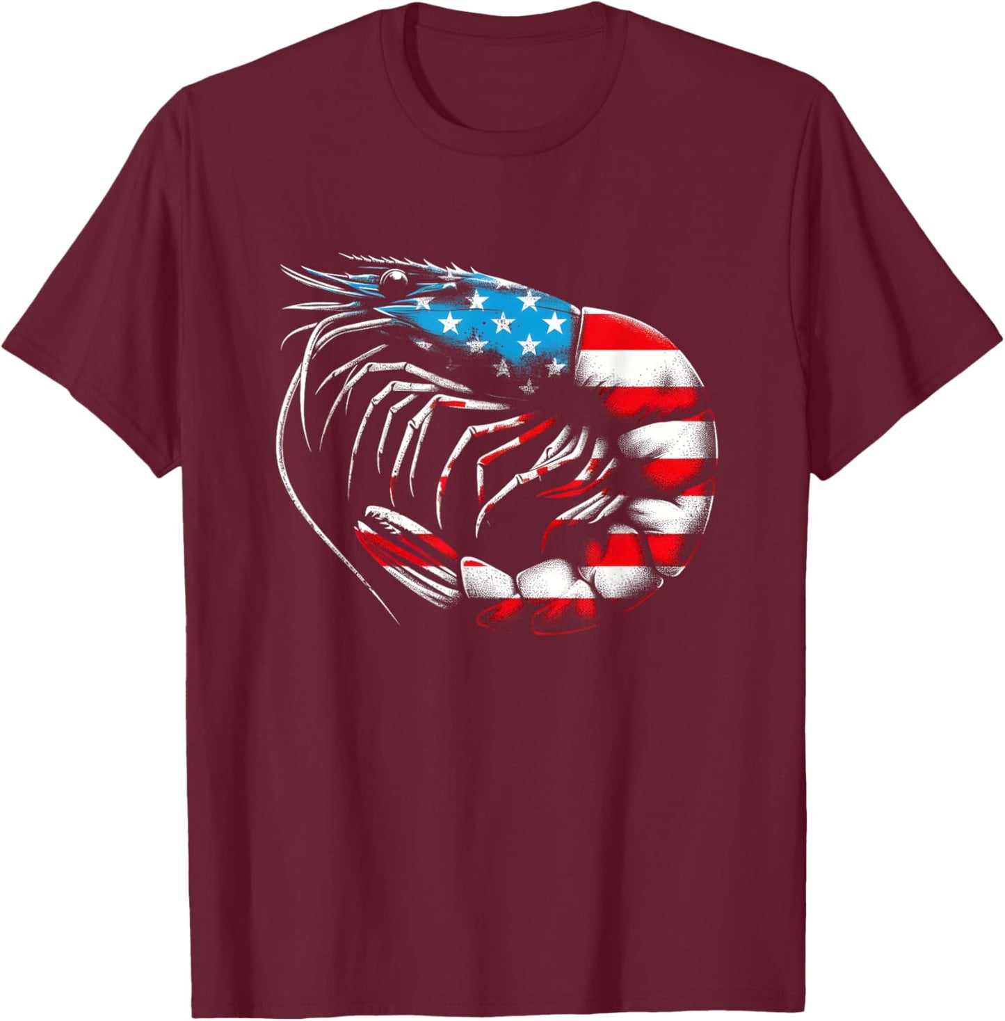 Shrimp American Flag - Patriotic USA Crab Prawn Lover T-Shirt - T-Shirt | Maroon