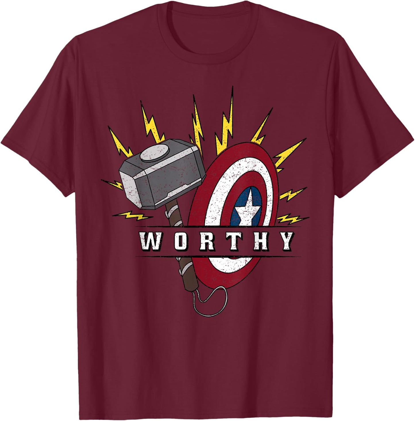 Marvel Avengers Endgame Captain America Worthy Hammer Shield T-Shirt - T-Shirt | Maroon