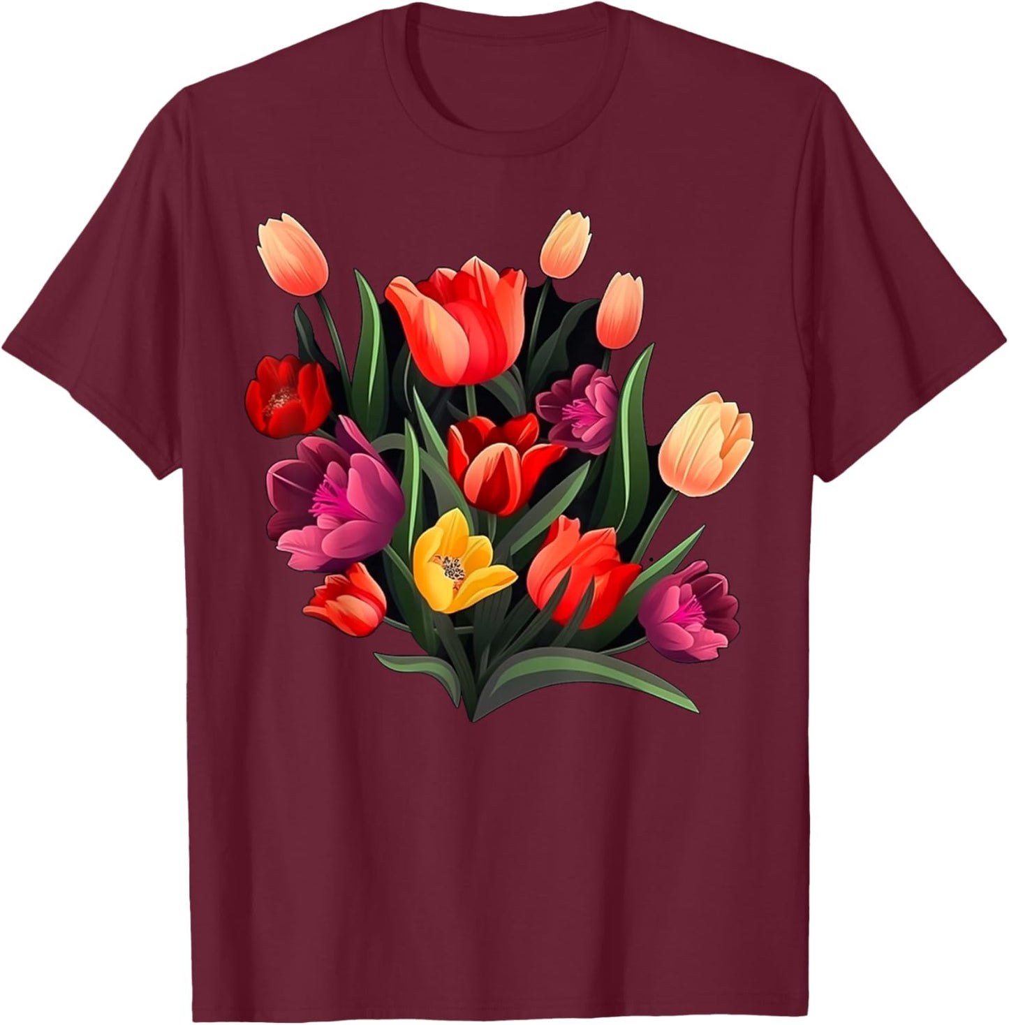 Bouquet of Tulips on Tulip flowers T-Shirt - T-Shirt | Maroon