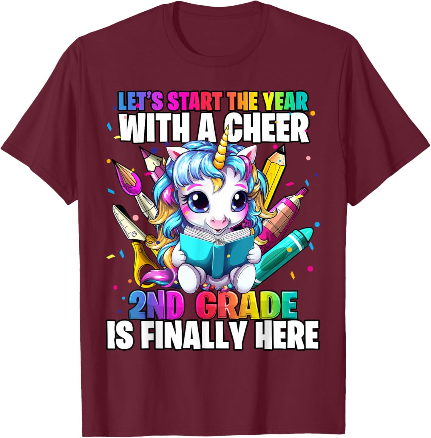 Unicorn 2nd Grade Back to School First Day of School Girls T-Shirt - T-Shirt | Maroon