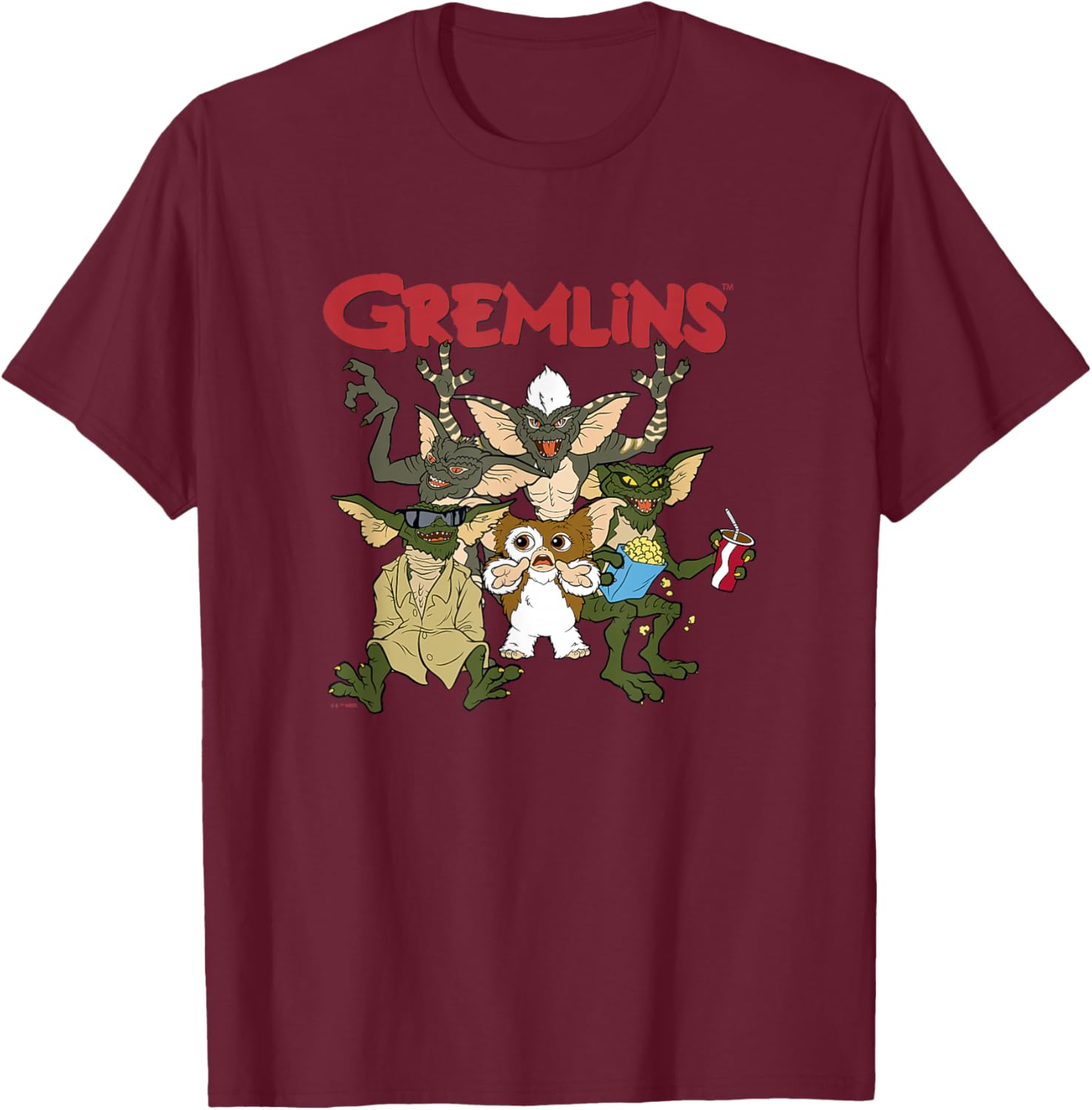 Gremlins Vintage Retro Watch Party Group Shot T-Shirt - T-Shirt | Maroon