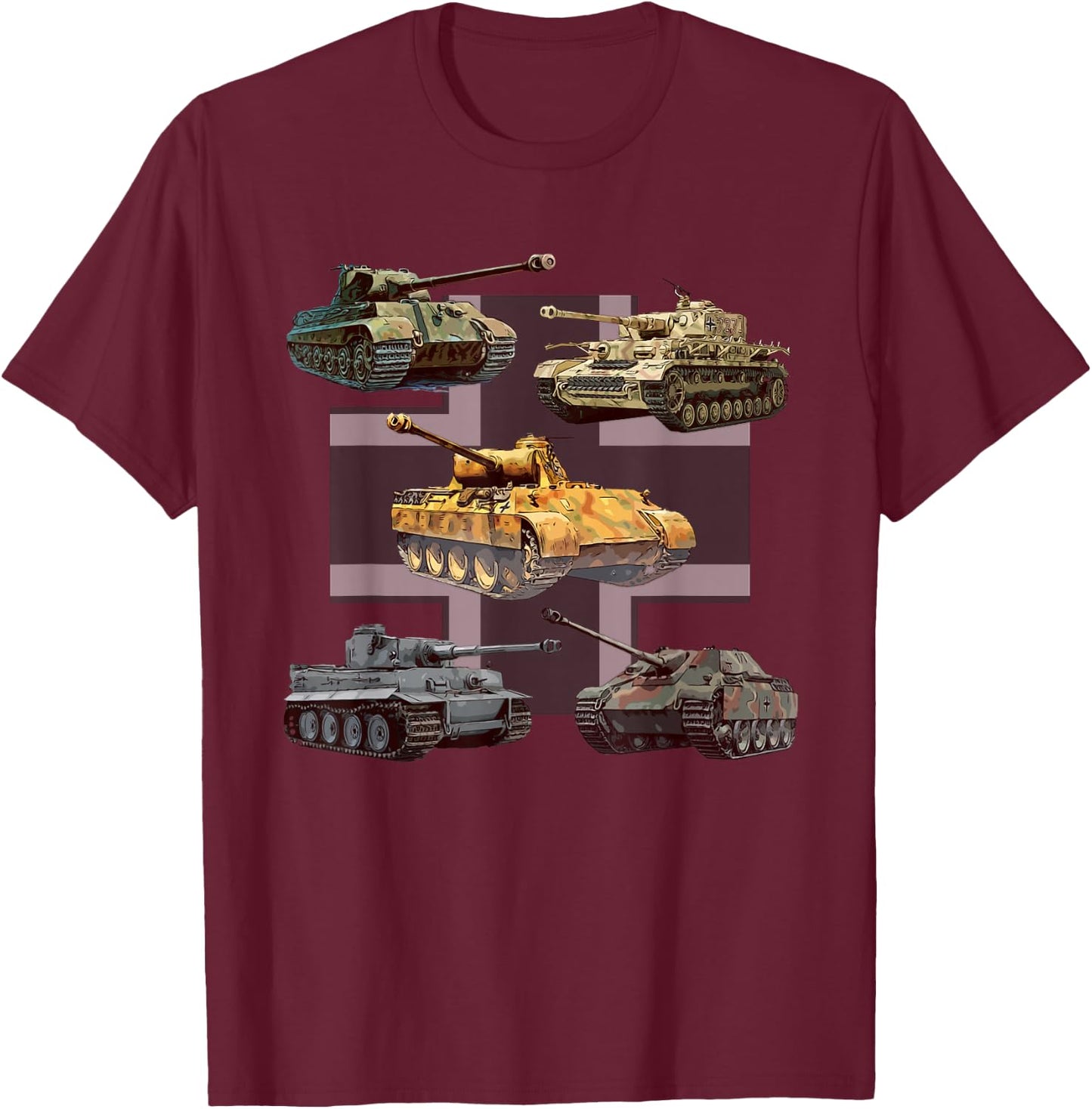German Tanks WW2 V Panther Jagdpanther Tiger 1 Tiger 2 T-Shirt - T-Shirt | Maroon