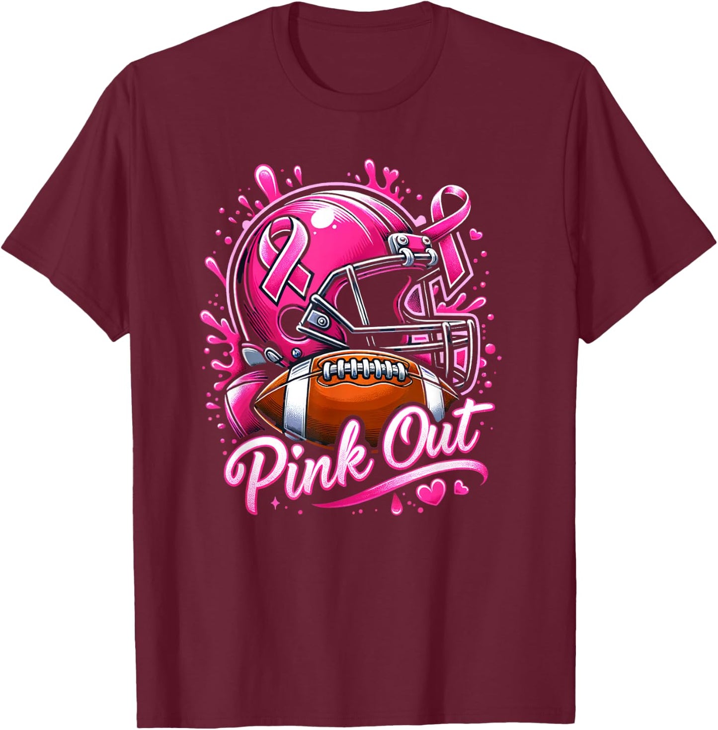 Pink Out Tackle Breast Cancer Awareness American Football T-Shirt - T-Shirt | Maroon