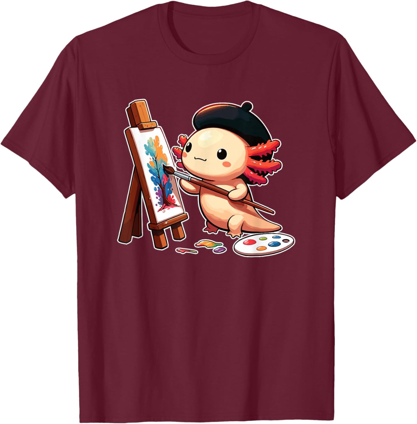 Painter Art Artist Axolotl T-Shirt - T-Shirt | Maroon