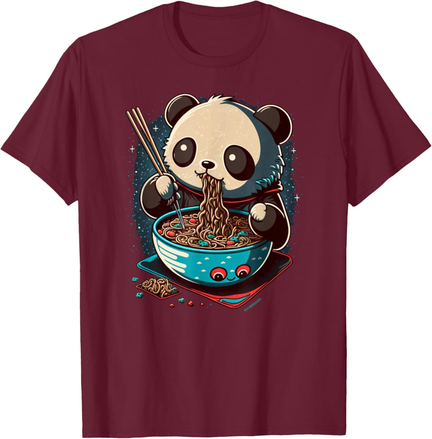 Adorable Kawaii Panda Eating Ramen Gifts T-Shirt - T-Shirt | Maroon