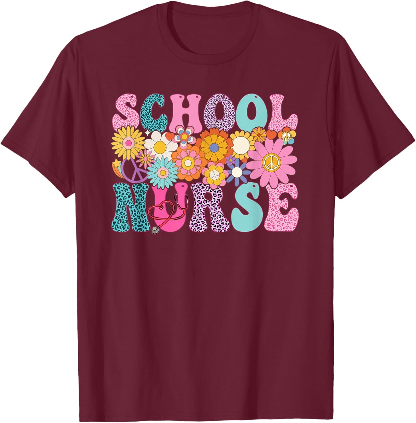 School Nurse Week Groovy Appreciation Day T-Shirt - T-Shirt | Maroon