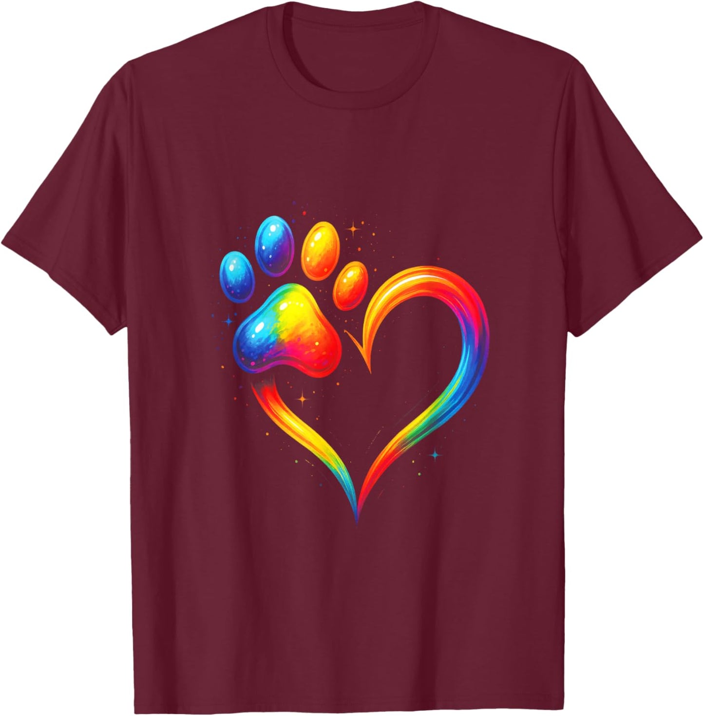 Bunte Hundepfote Tierliebhaber Aquarell Pfote T-Shirt - T-Shirt | Maroon