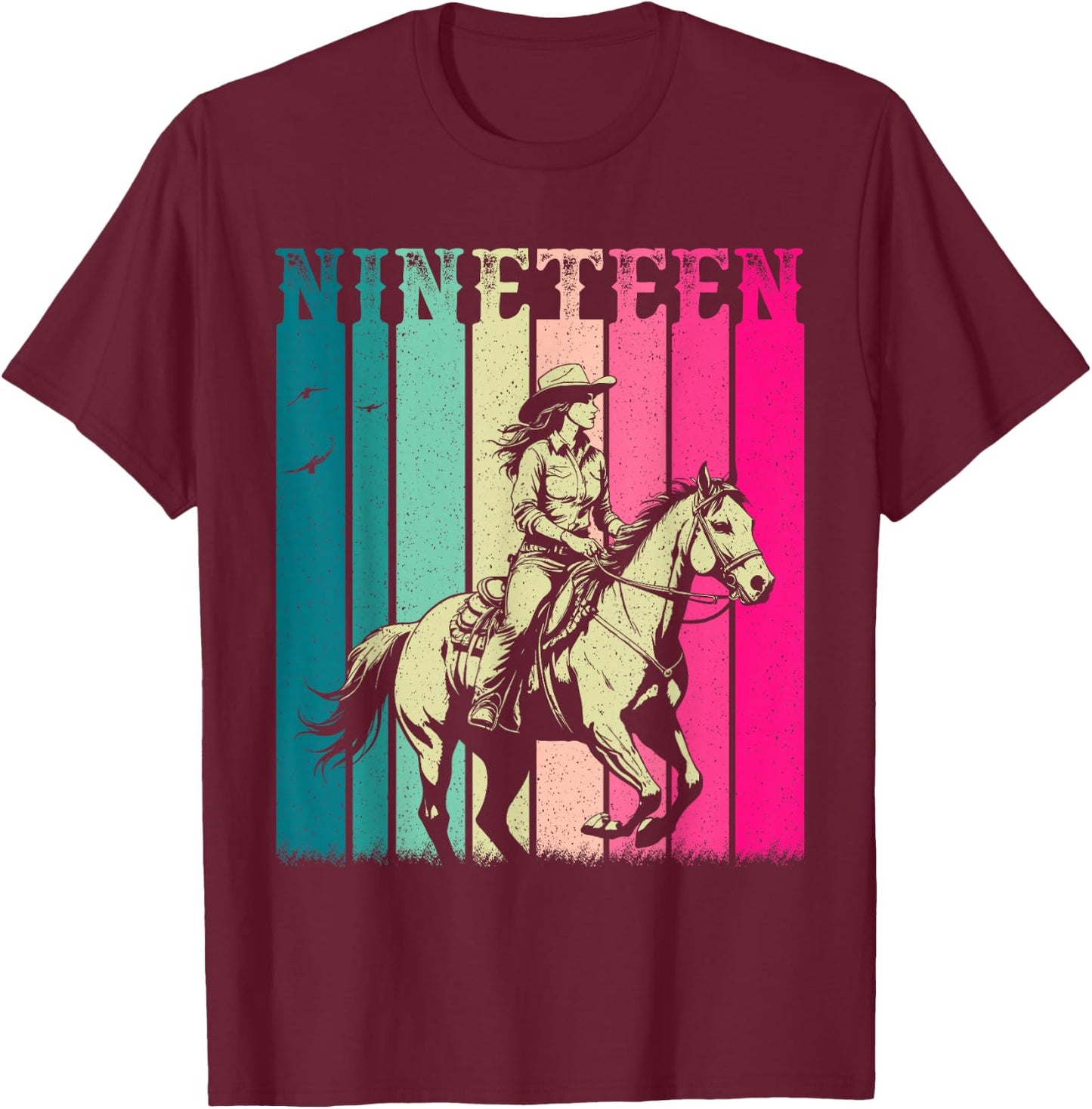 Cowgirl 19th Birthday Girls 19 Year Old Western Rodeo Party T-Shirt - T-Shirt | Maroon