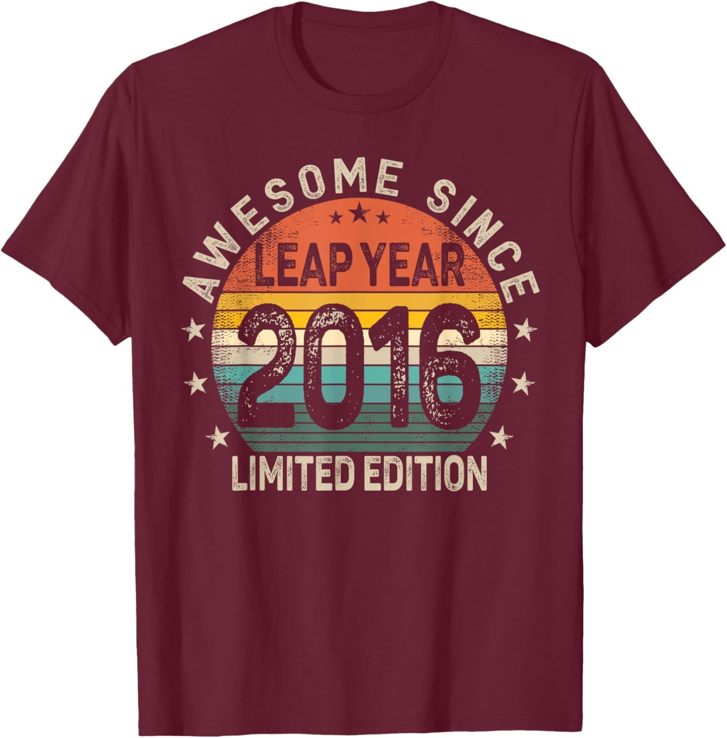 Leap Year 8th Birthday Awesome Since 2016 Vintage Leap Day T-Shirt - T-Shirt | Maroon