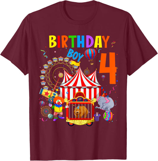 Children's 4th Birthday Boy Themes 4 Years Old Circus T-Shirt - T-Shirt | Maroon