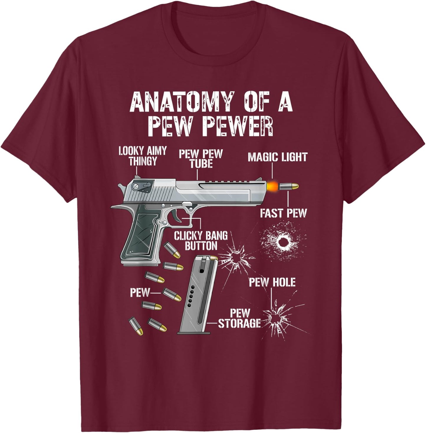 Anatomy of a Pew Pewer Funny Pistols 9 mm Sports Shooters T-Shirt - T-Shirt | Maroon