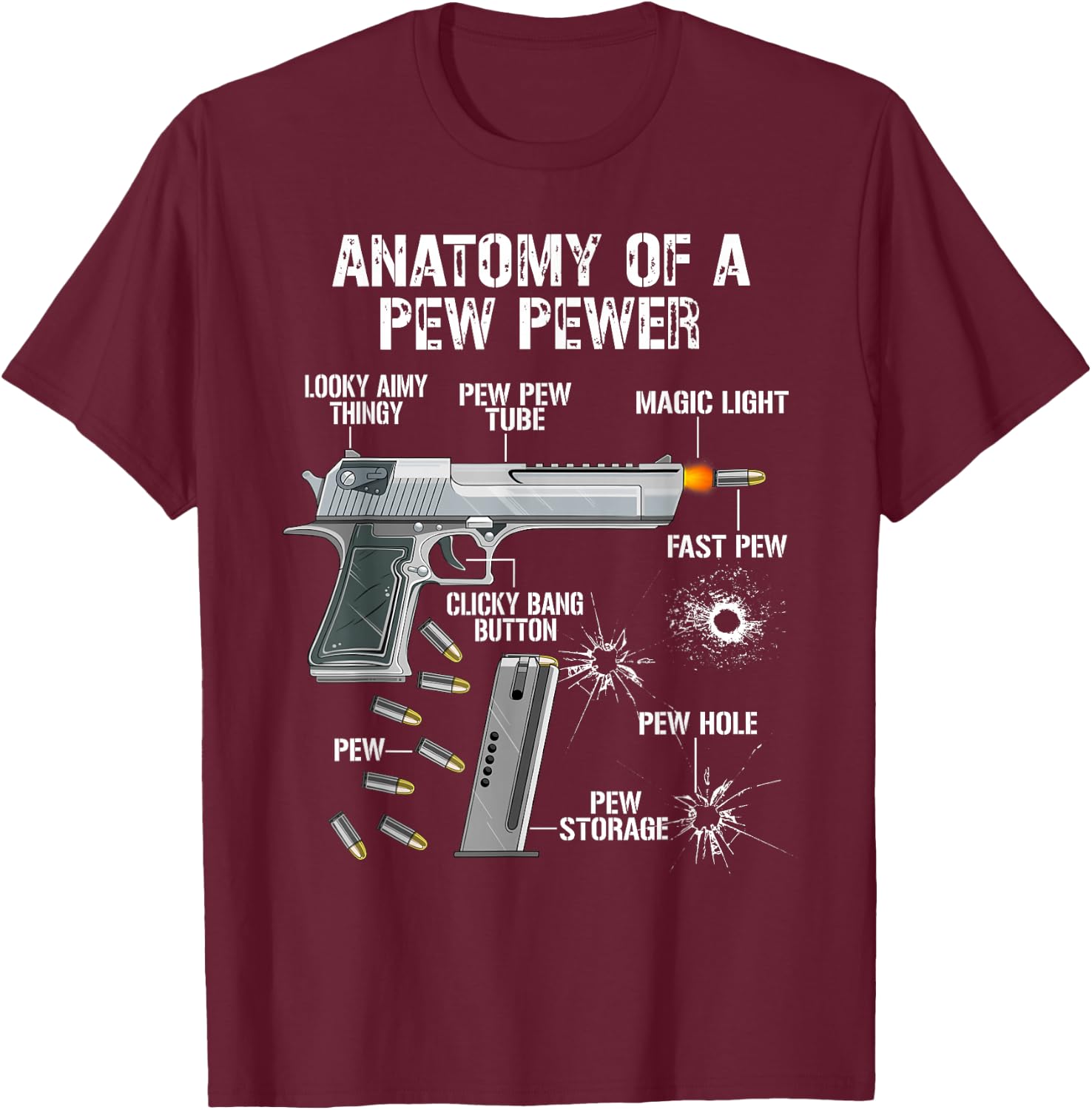 Anatomy of a Pew Pewer Funny Pistols 9 mm Sports Shooters T-Shirt - T-Shirt | Maroon