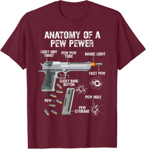 Anatomy of a Pew Pewer Funny Pistols 9 mm Sports Shooters T-Shirt - T-Shirt | Maroon