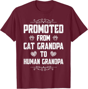Promoted from Cat Grandpa to Human Grandpa T-Shirt - T-Shirt | Maroon