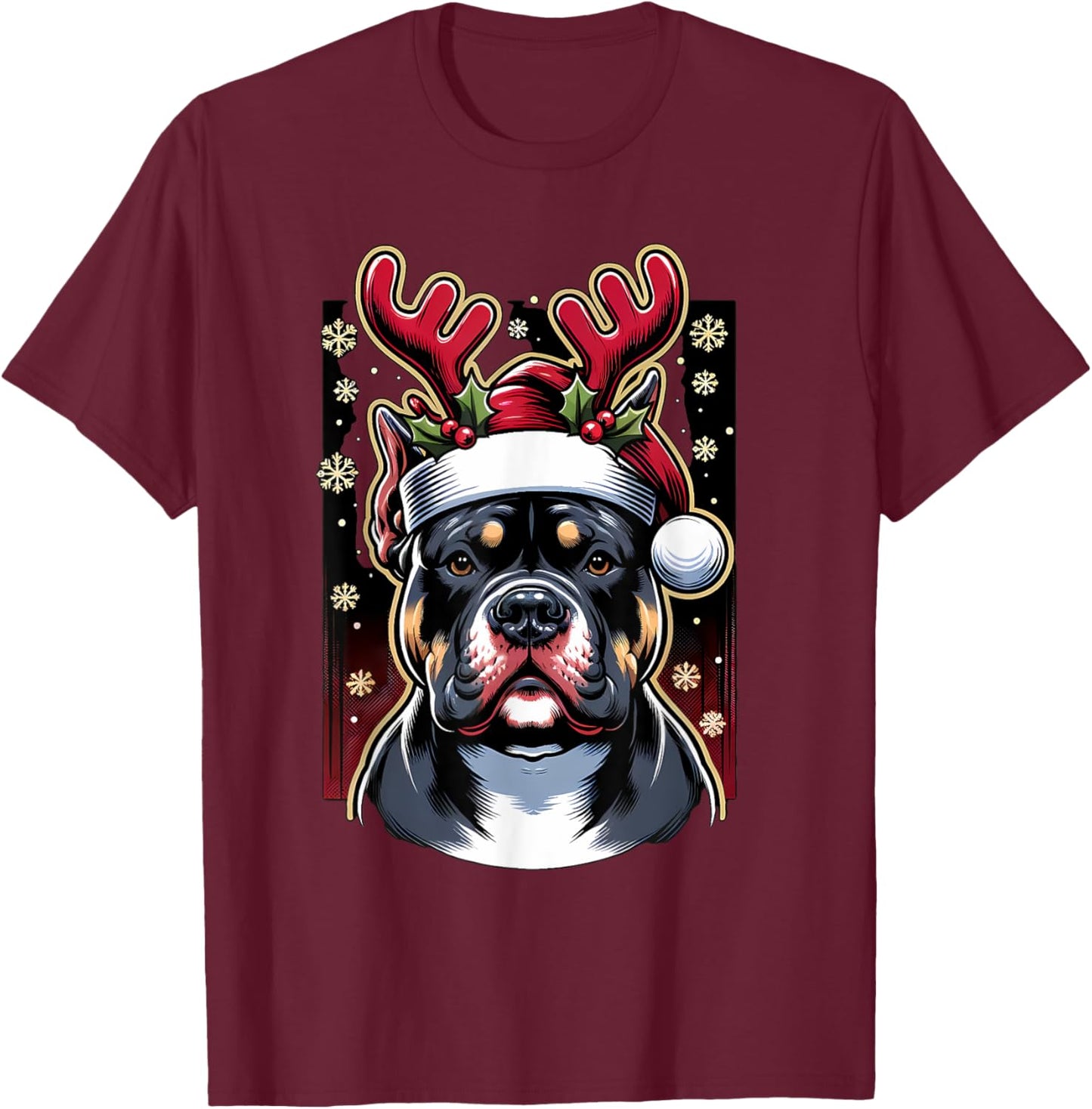 Christmas American Bully Dog Reindeer T-Shirt - T-Shirt | Maroon