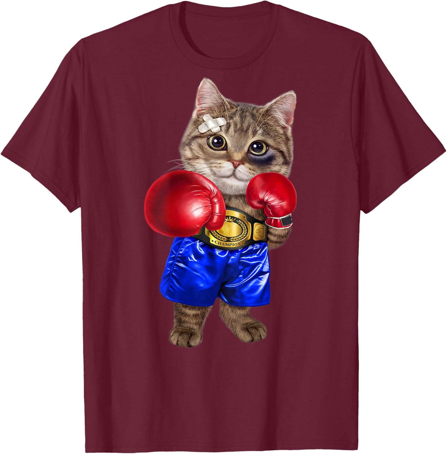 Boxer Tabby Cat Boxing Champion Fighter Women Kids T-Shirt - T-Shirt | Maroon