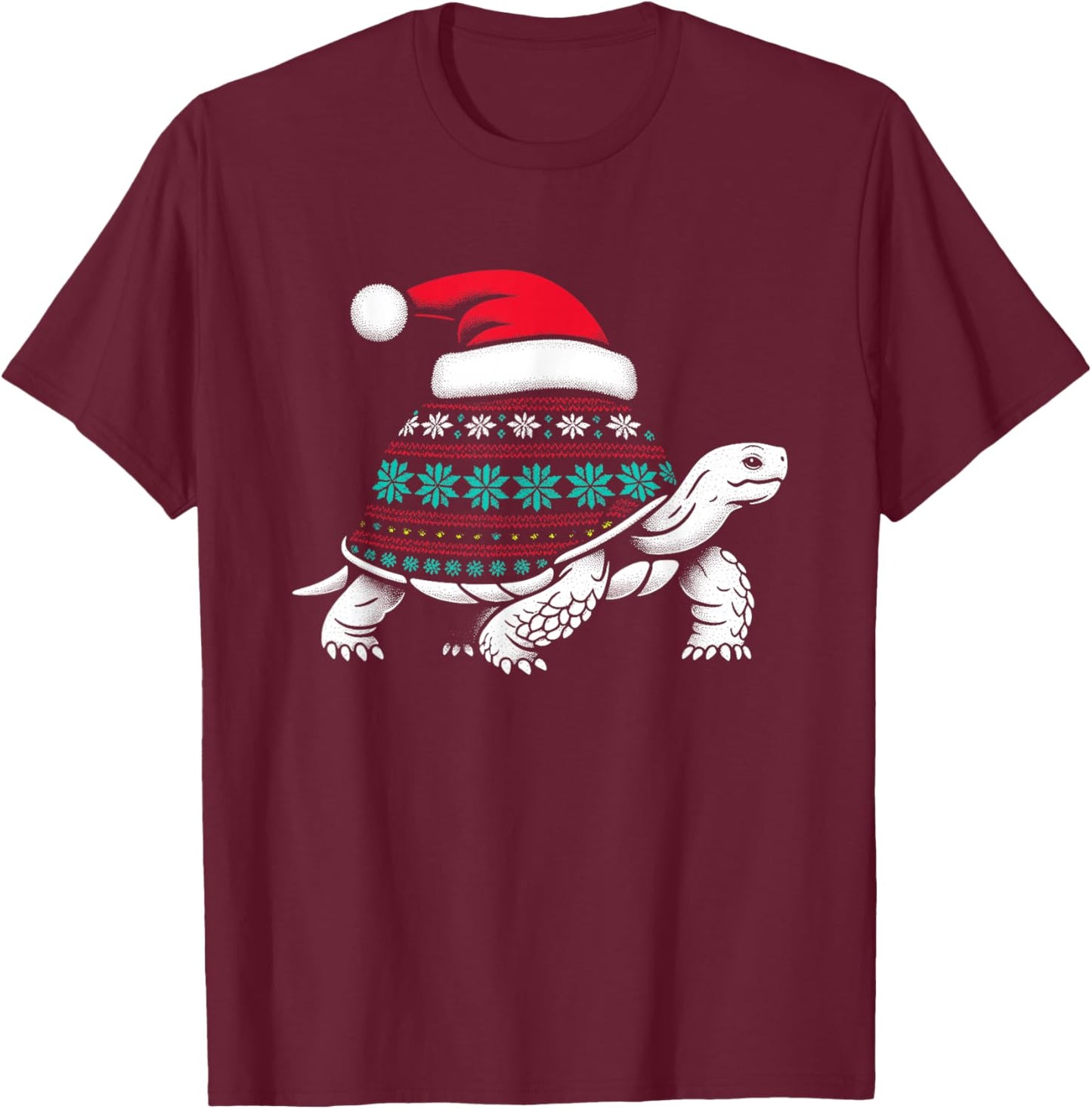 Santa Hat Tortoise - Vintage Sea Turtle Xmas Ugly Christmas T-Shirt - T-Shirt | Maroon