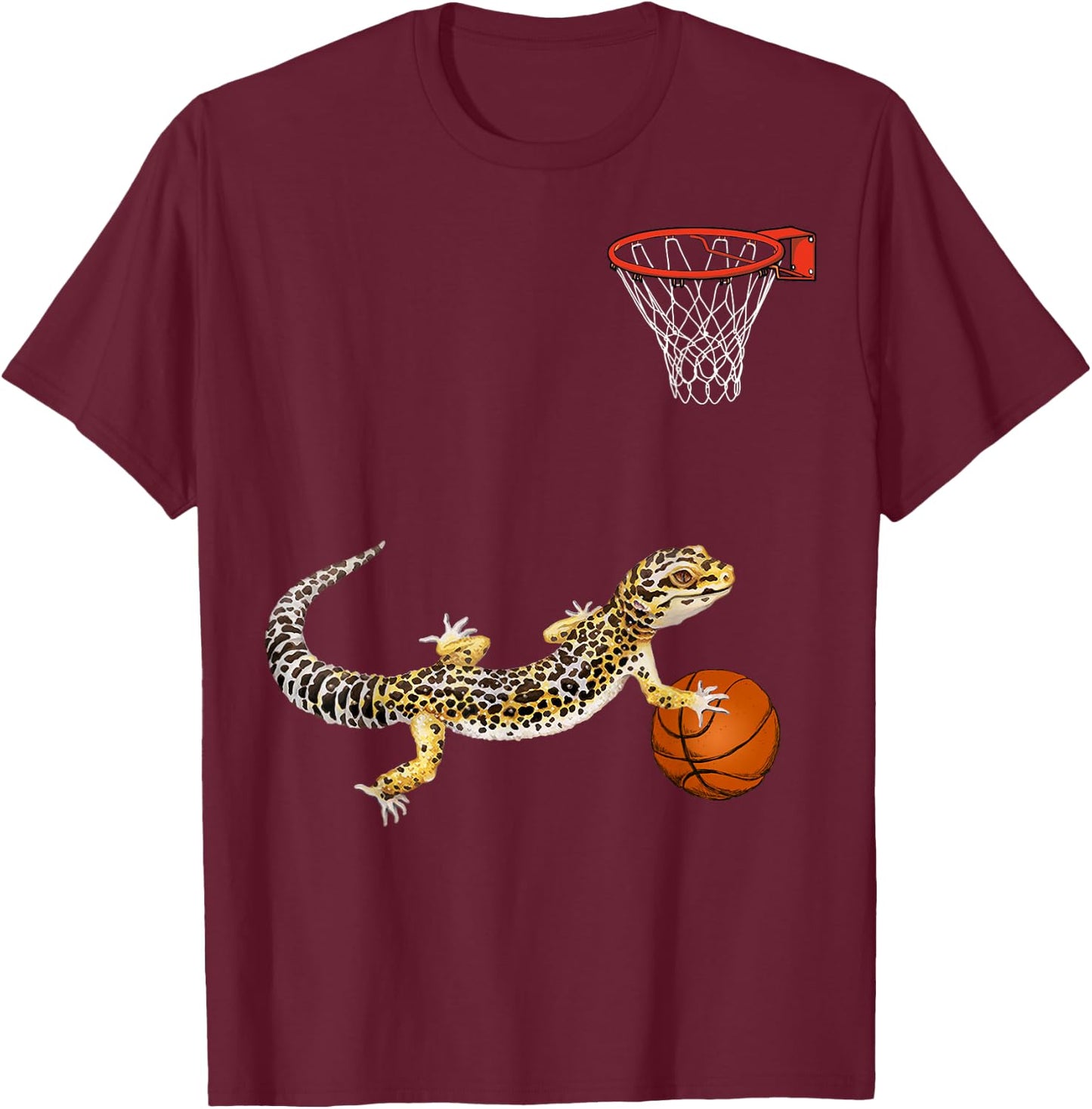 Leopard Gecko Playing Sports Lizard & Reptiles Basketball T-Shirt - T-Shirt | Maroon