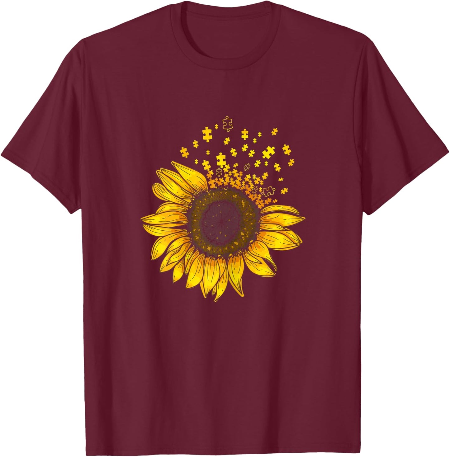 Sunflower Puzzle Pieces Autism Awareness For Mom Teacher T-Shirt - T-Shirt | Maroon