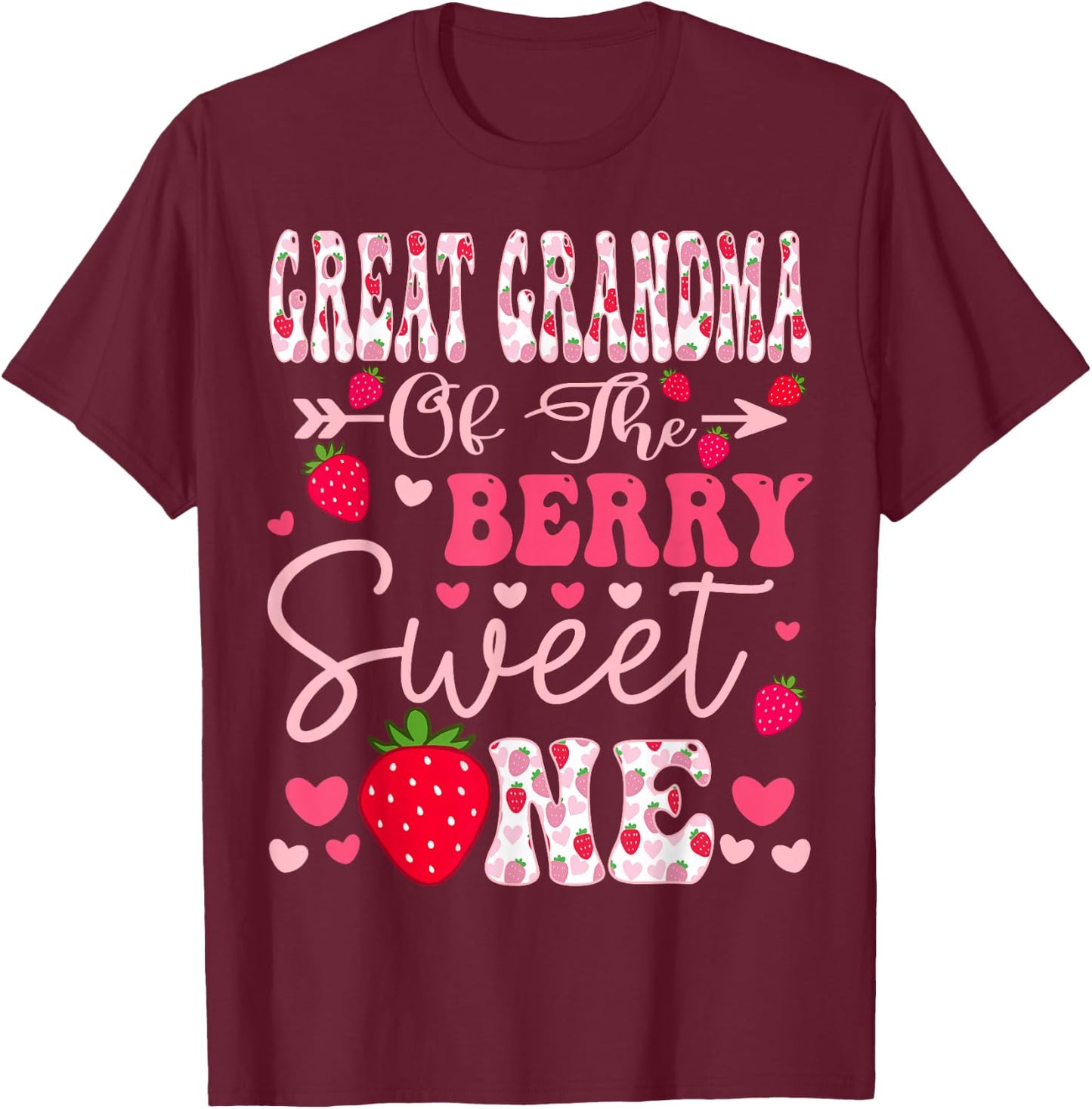 Great Grandma Of The Berry Sweet One Strawberry 1St Birthday T-Shirt - T-Shirt | Maroon
