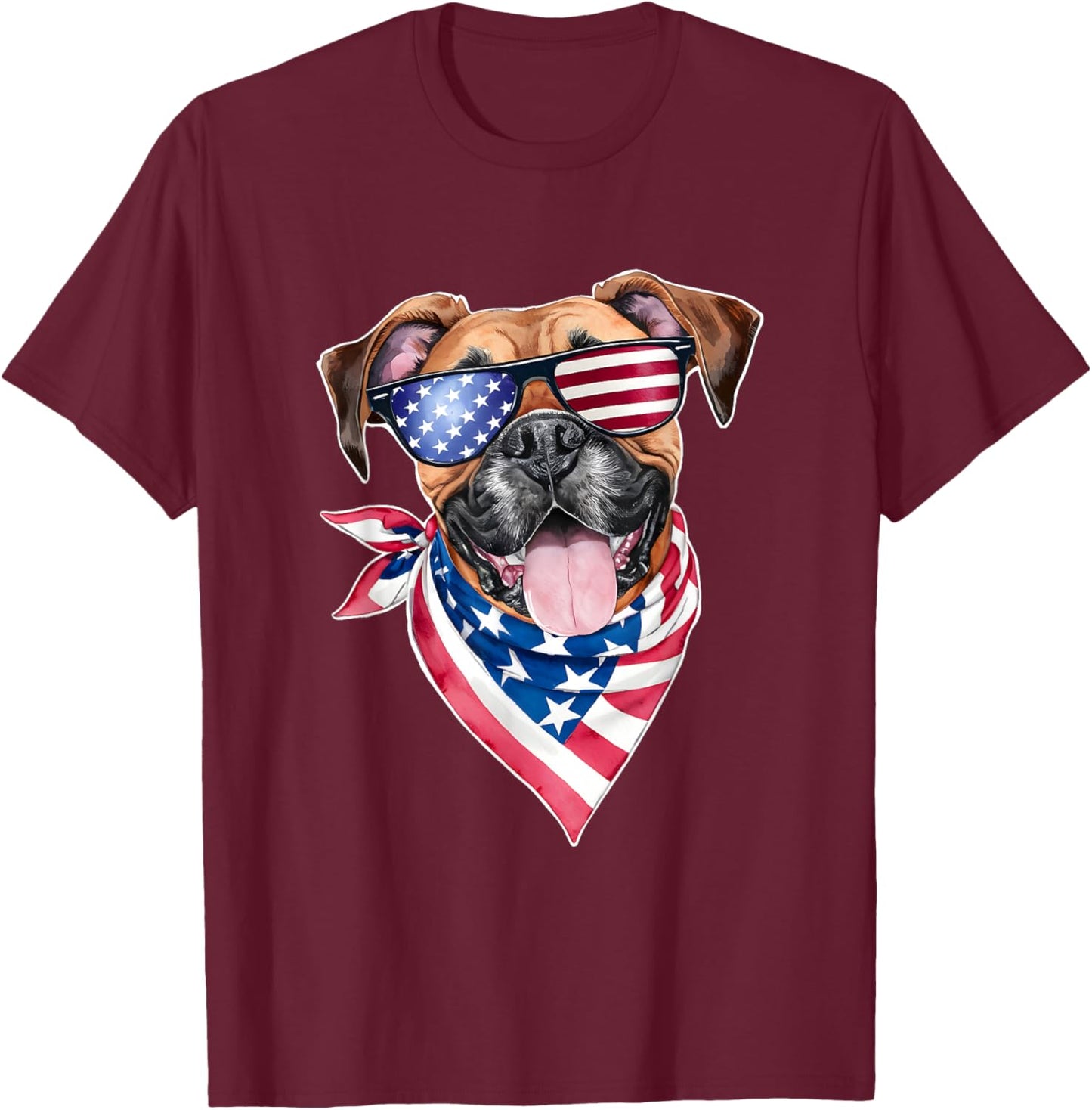 Boxer Dog American Flag 4th of July For Dog Lovers Men Women T-Shirt - T-Shirt | Maroon