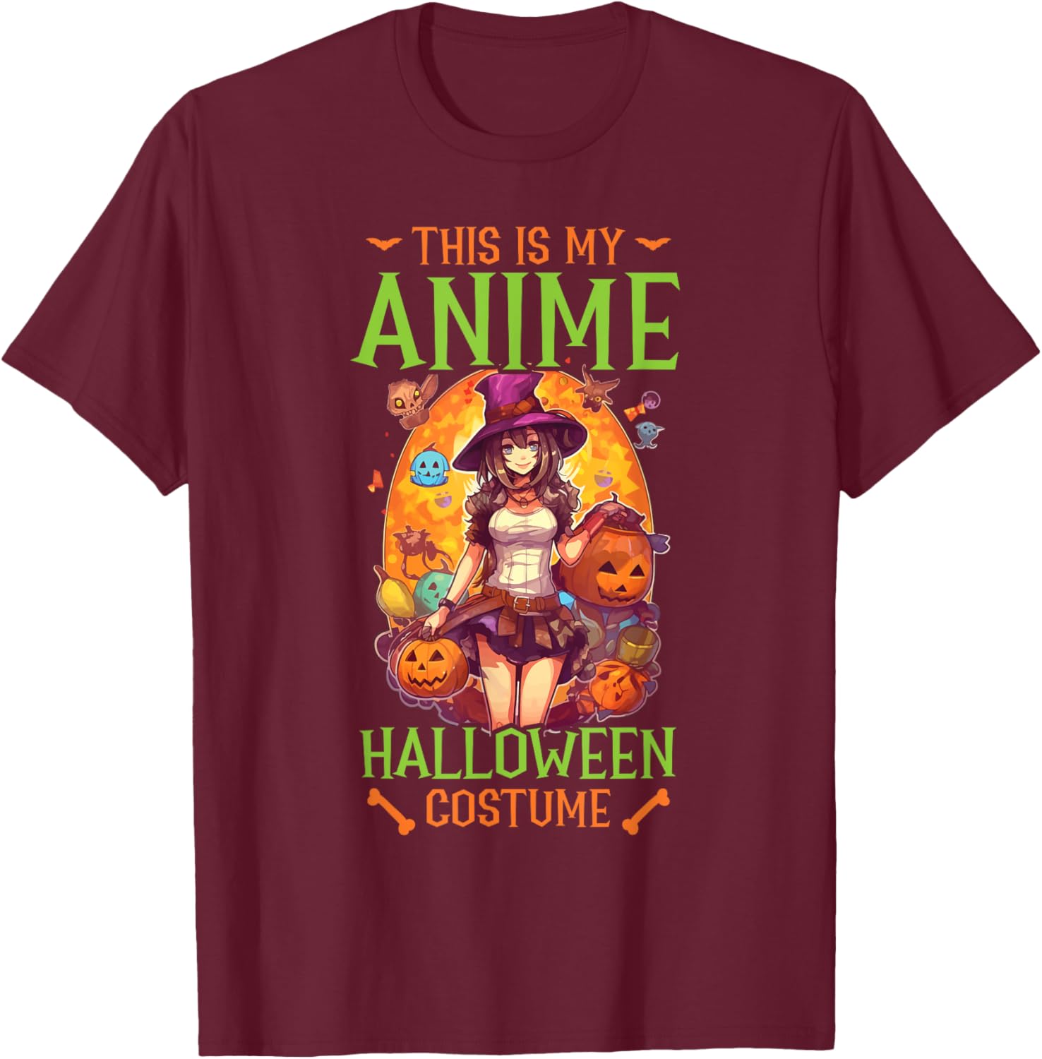 Anime Halloween Kawaii Trick Or Treat Spooky Manga Reader T-Shirt - T-Shirt | Maroon