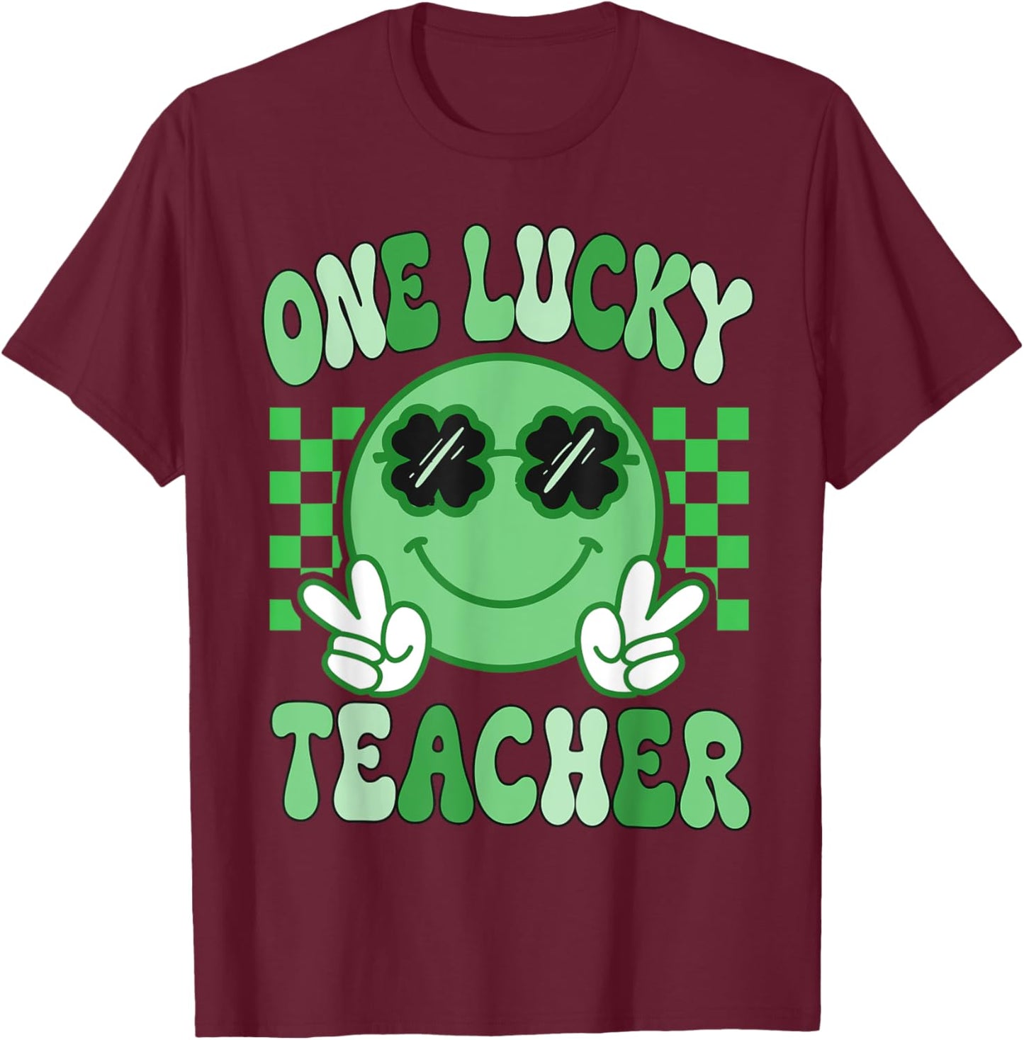 Groovy One Lucky Teacher Retro St Patricks day Teacher Vibes T-Shirt - T-Shirt | Maroon
