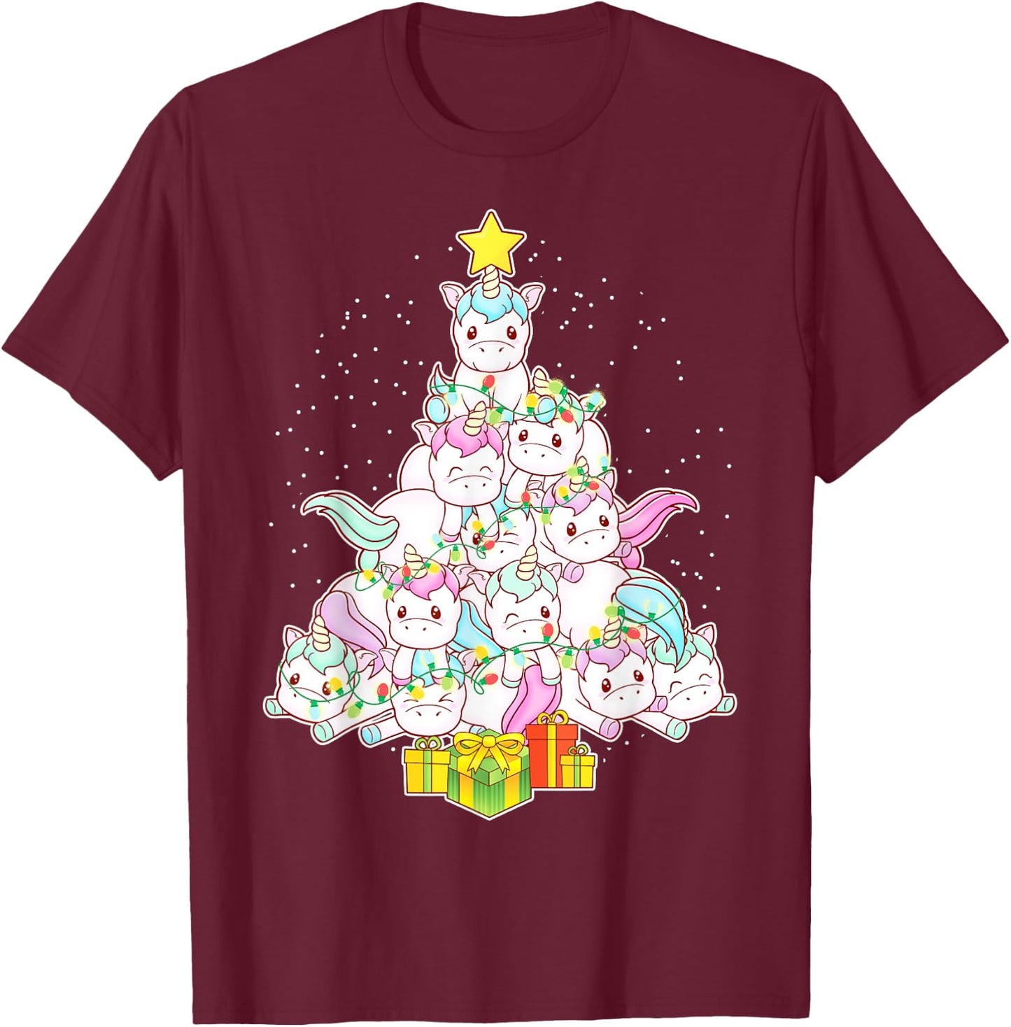 Unicorns Christmas Tree Unicorn Cute Girls Women Mom Kids T-Shirt - T-Shirt | Maroon