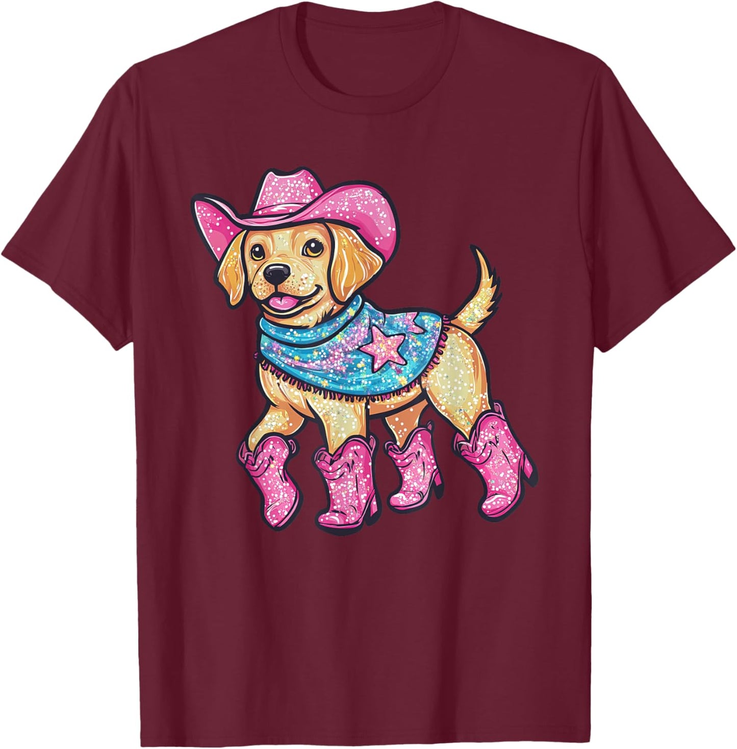 Cute Dog In Pink Cowboy Hat Boots Western Cowgirl Dog Lover T-Shirt - T-Shirt | Maroon
