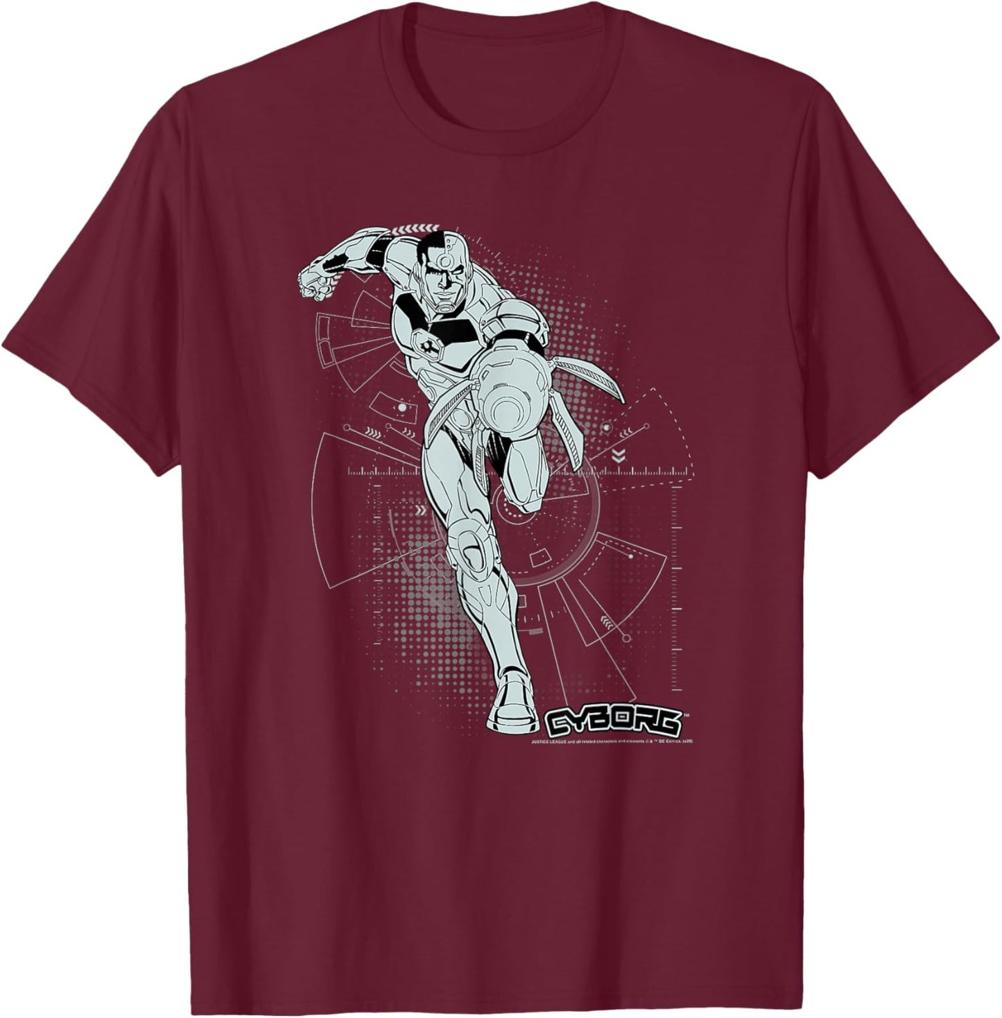 DC Comics Justice League Cyborg Comic Battle Plans T-Shirt - T-Shirt | Maroon