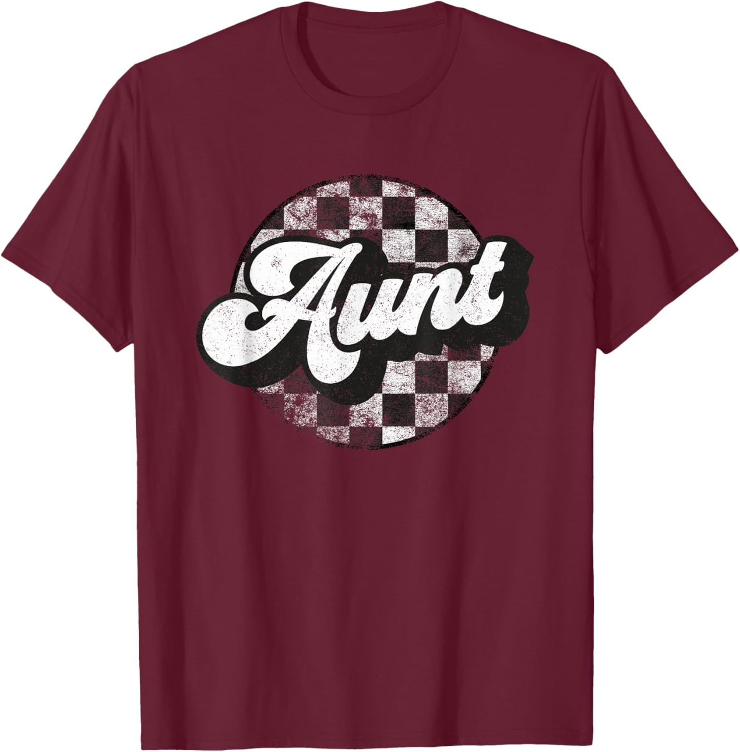 Funny Retro Checkered Aunt Race Vintage Matching Family Race T-Shirt - T-Shirt | Maroon