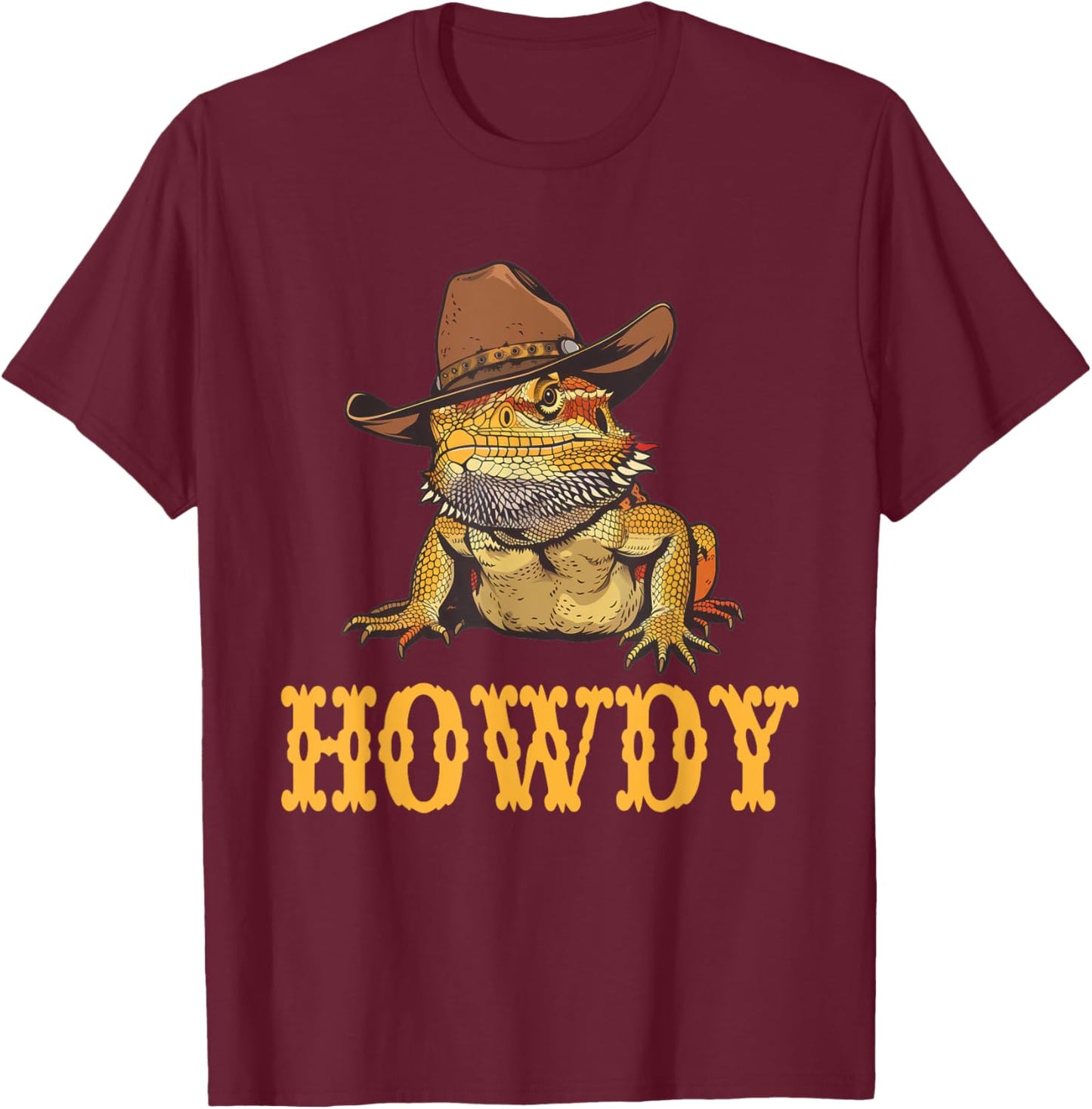 Bearded Dragon Howdy Cowboy T-Shirt - T-Shirt | Maroon