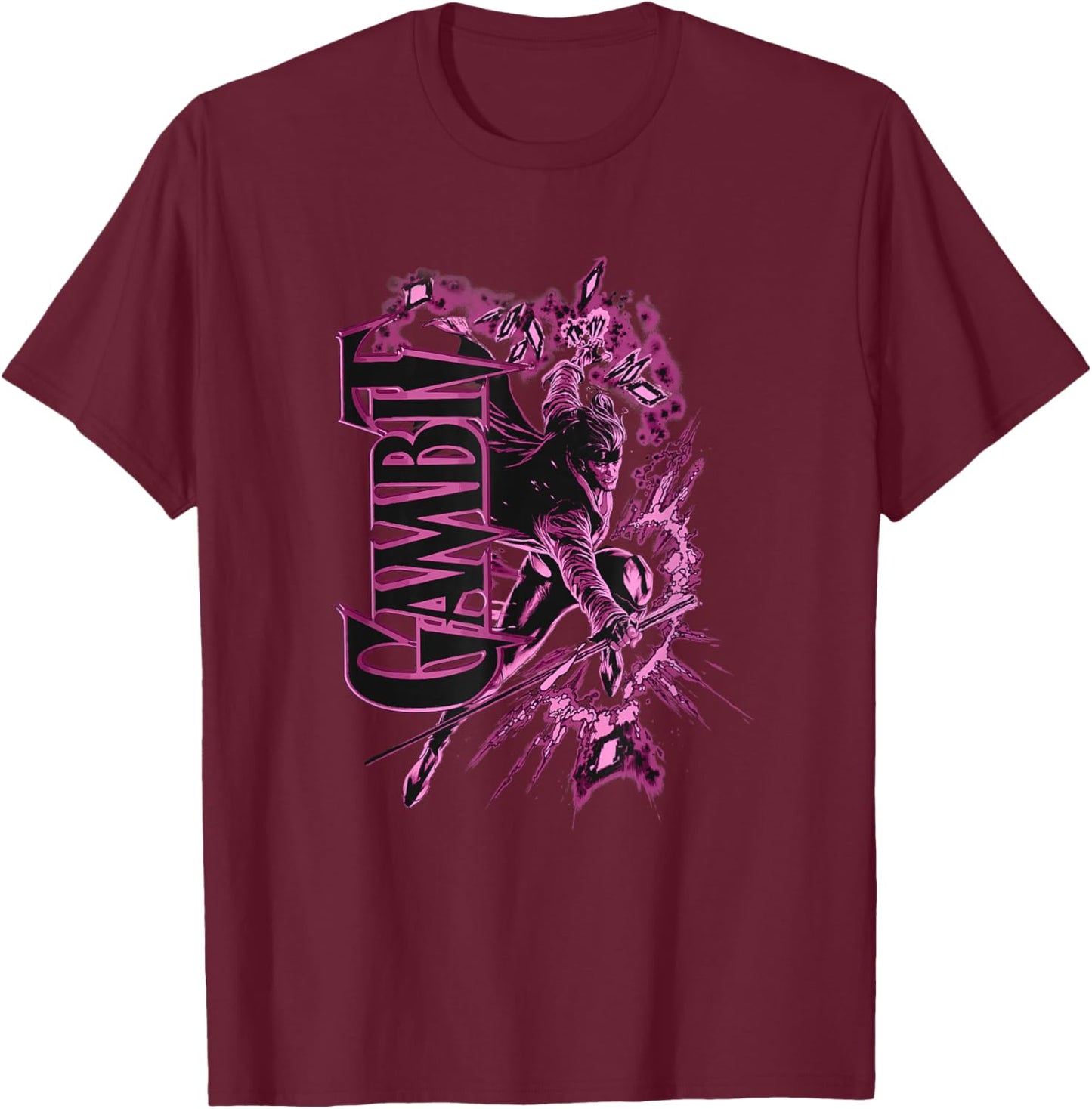 Marvel X-Men Gambit Epic Explosions Solo Poster T-Shirt - T-Shirt | Maroon