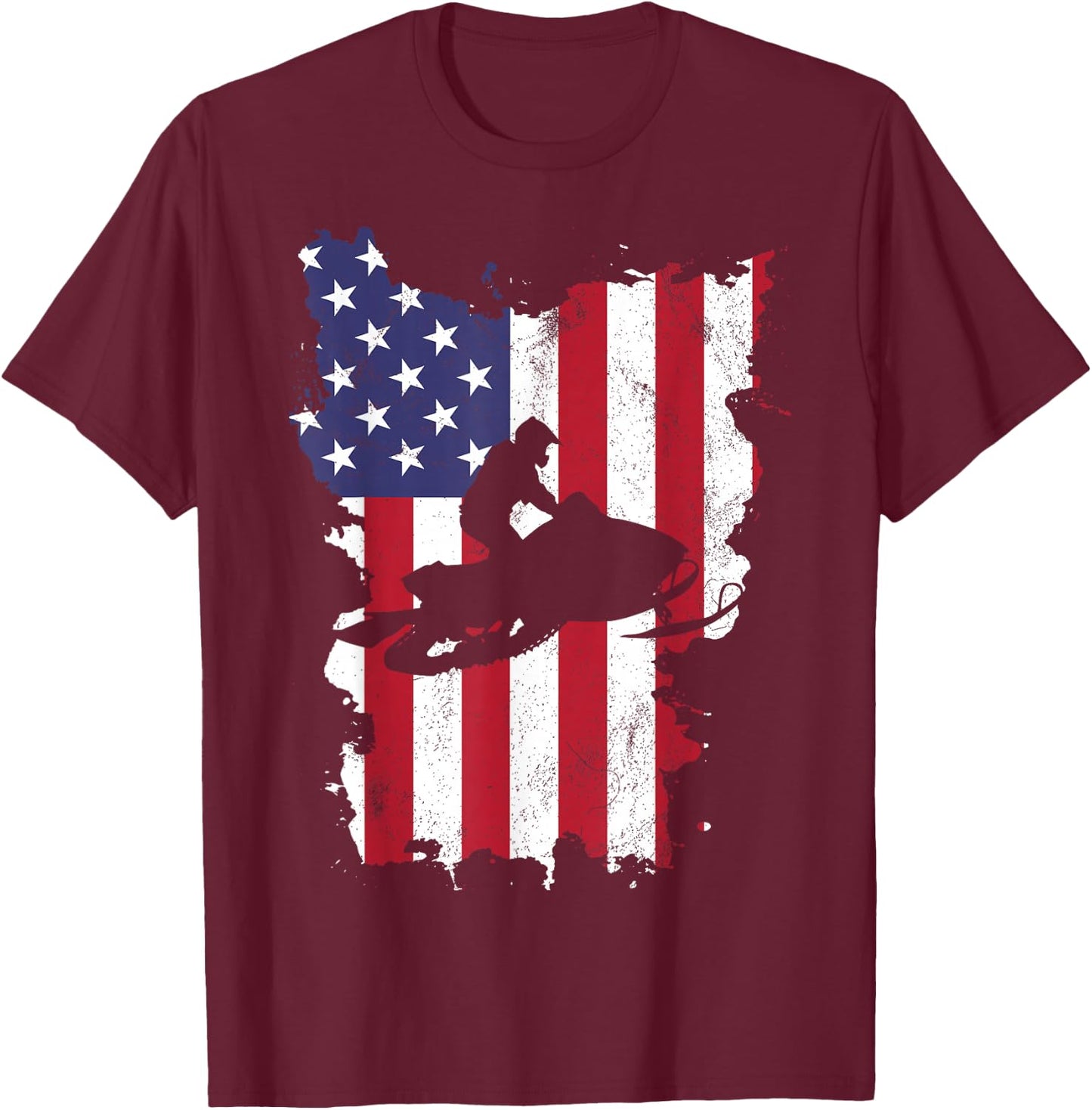 Vintage 4th Of July USA Flag Snow Mobile Snowmobile T-Shirt - T-Shirt | Maroon