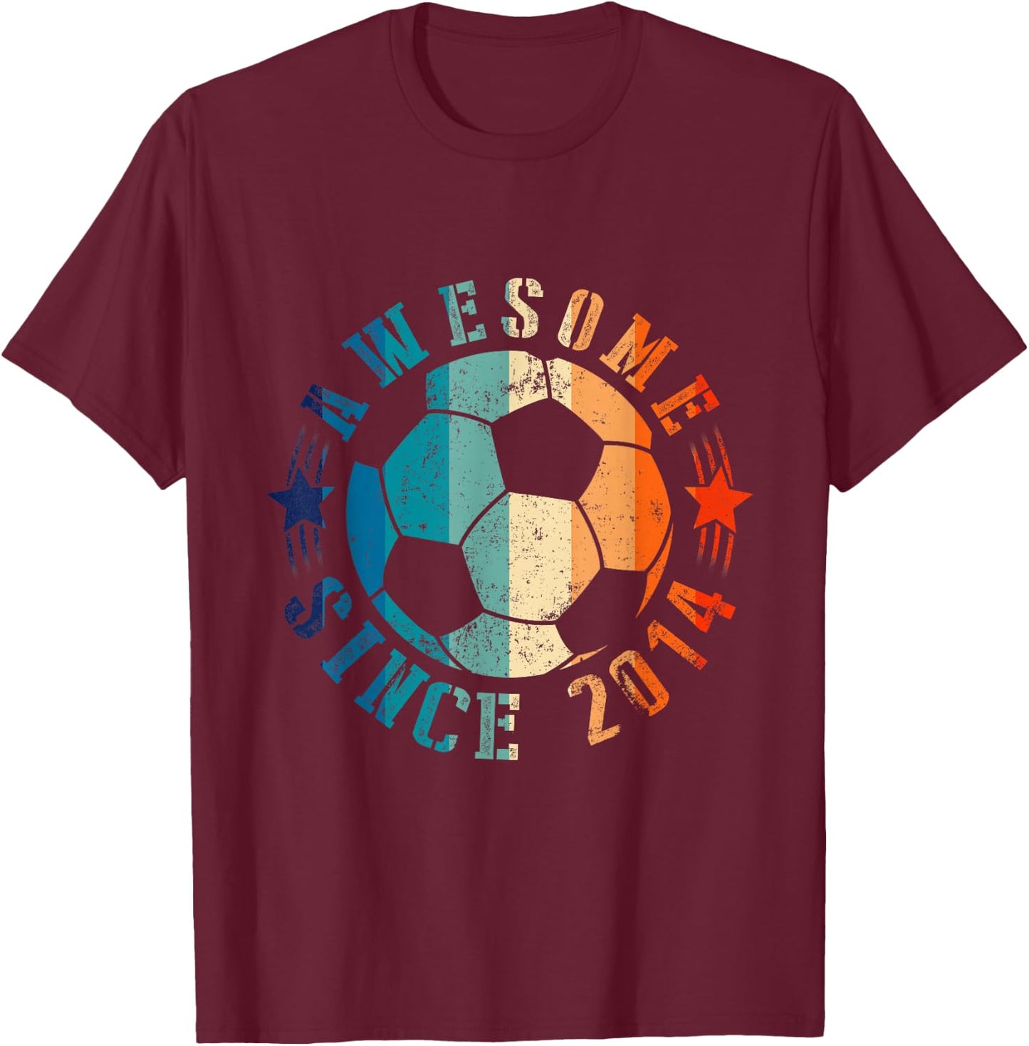Awesome Since 2014 9th Birthday 9 Year Old Soccer Player T-Shirt - T-Shirt | Maroon