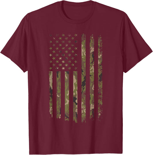 Camo American Flag USA Camouflage Men Boys Women Girls Kids T-Shirt - T-Shirt | Maroon
