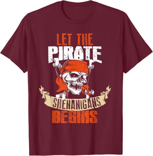 Let The Pirate Shenanigans Begin Halloween Skull Bandana T-Shirt - T-Shirt | Maroon