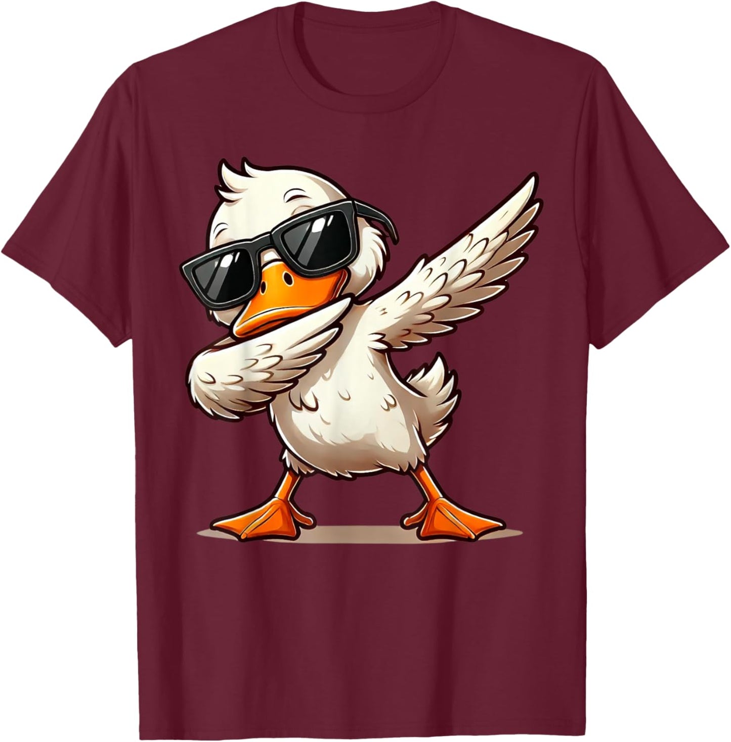 Quirky Bird Designs BY TEERA Dabbing Duck with Sunglasses Funny Cartoon Graphic T-Shirt - T-Shirt | Maroon