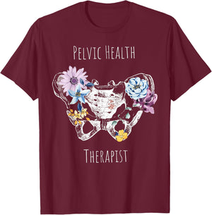 Vintage Pelvic Health Therapist Cute Pelvic Floor Flowers T-Shirt - T-Shirt | Maroon