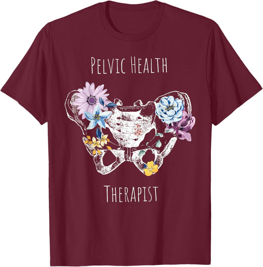 Vintage Pelvic Health Therapist Cute Pelvic Floor Flowers T-Shirt - T-Shirt | Maroon