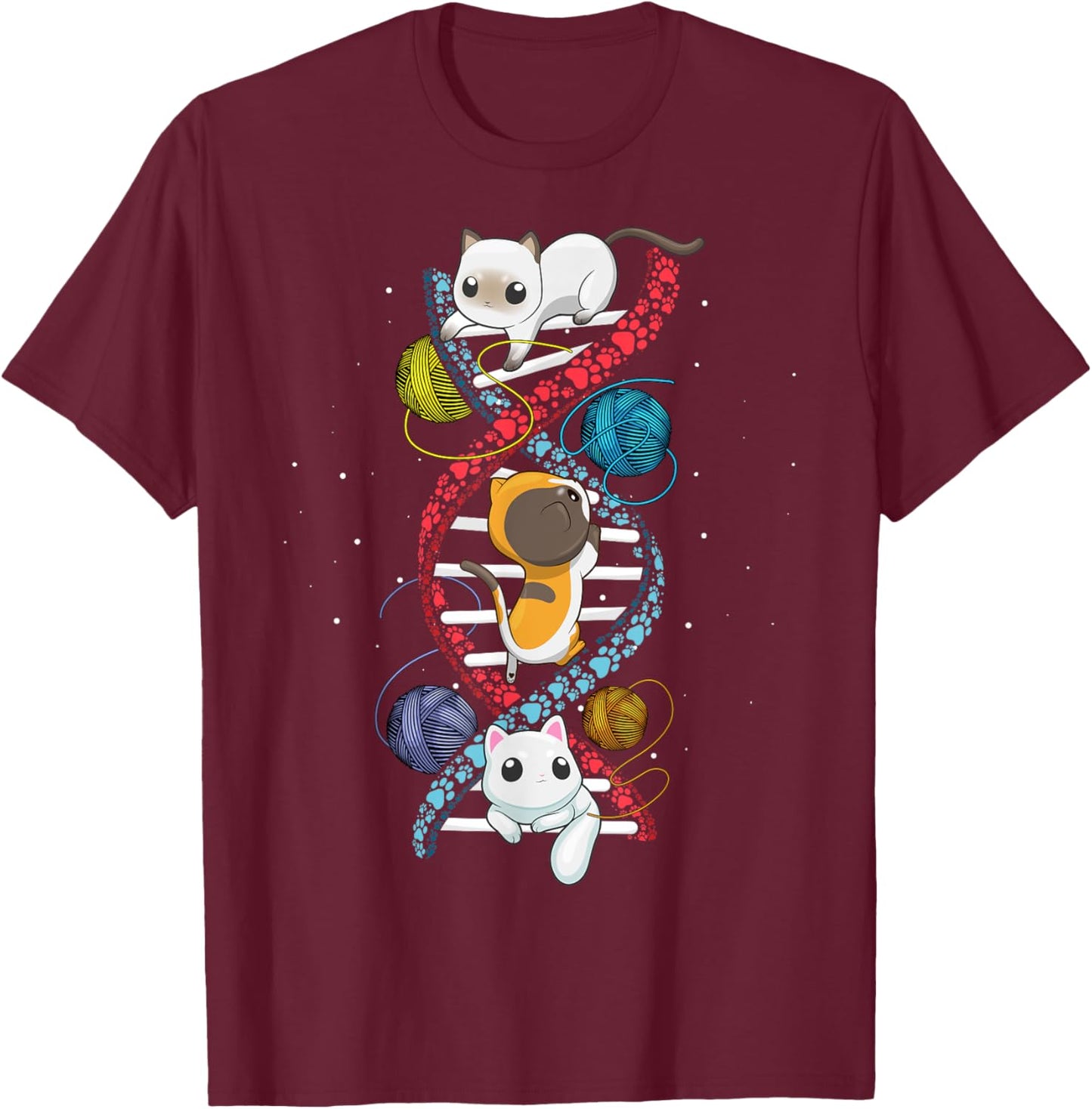 Cats DNA Cat Molecular Helix Genetics Biology Kitten Geek Men Women Girls Kids T-Shirt - T-Shirt | Maroon