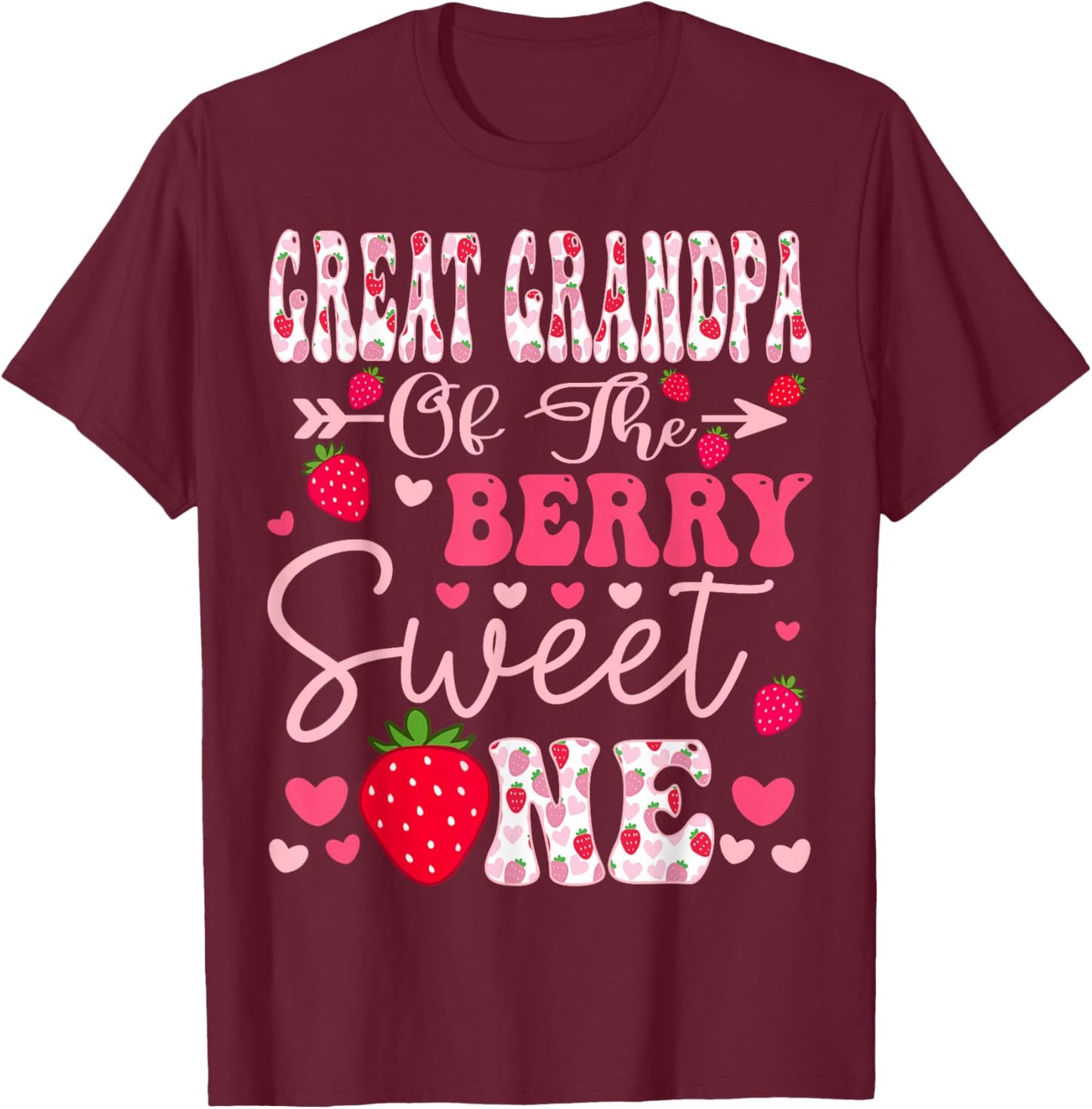 Great Grandpa Of The Berry Sweet One Strawberry 1St Birthday T-Shirt - T-Shirt | Maroon