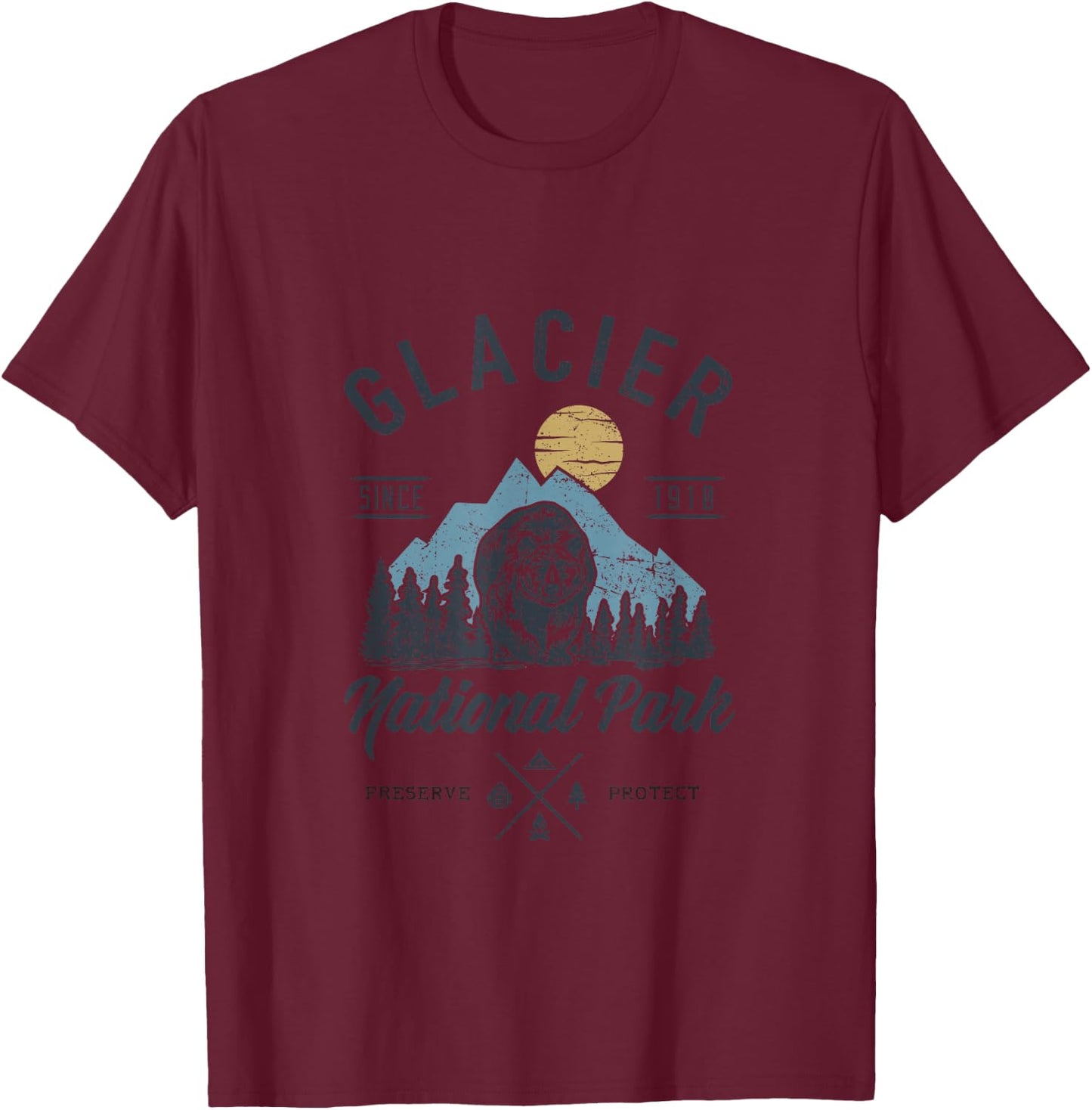 Glacier National Park Novelty Road Trip Montana T-Shirt - T-Shirt | Maroon