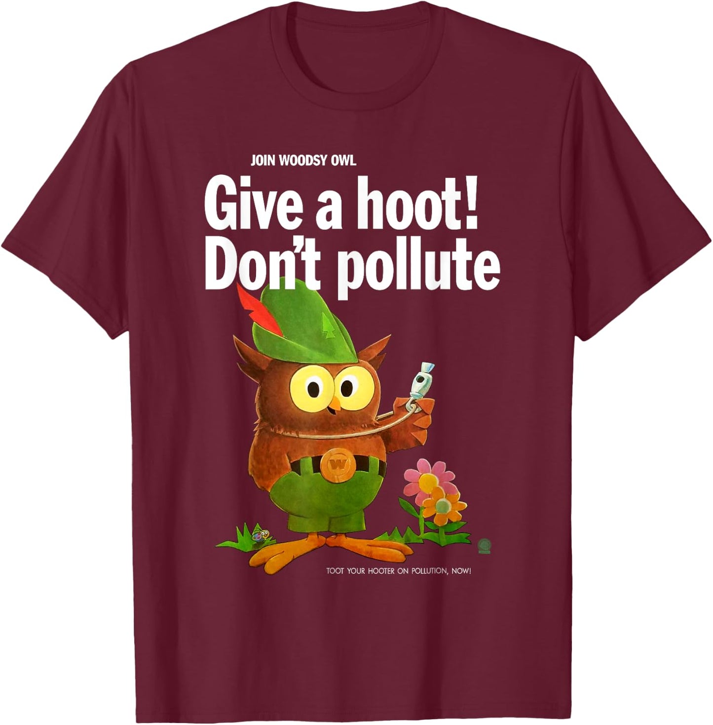 Woodsy Owl Retro Give a Hoot Don't Pollute T-Shirt - T-Shirt | Maroon