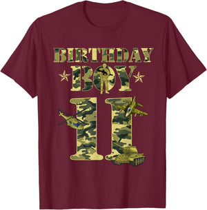 11th Birthday Military Themed Camo Boys 11 Yrs Old Soldier T-Shirt - T-Shirt | Maroon